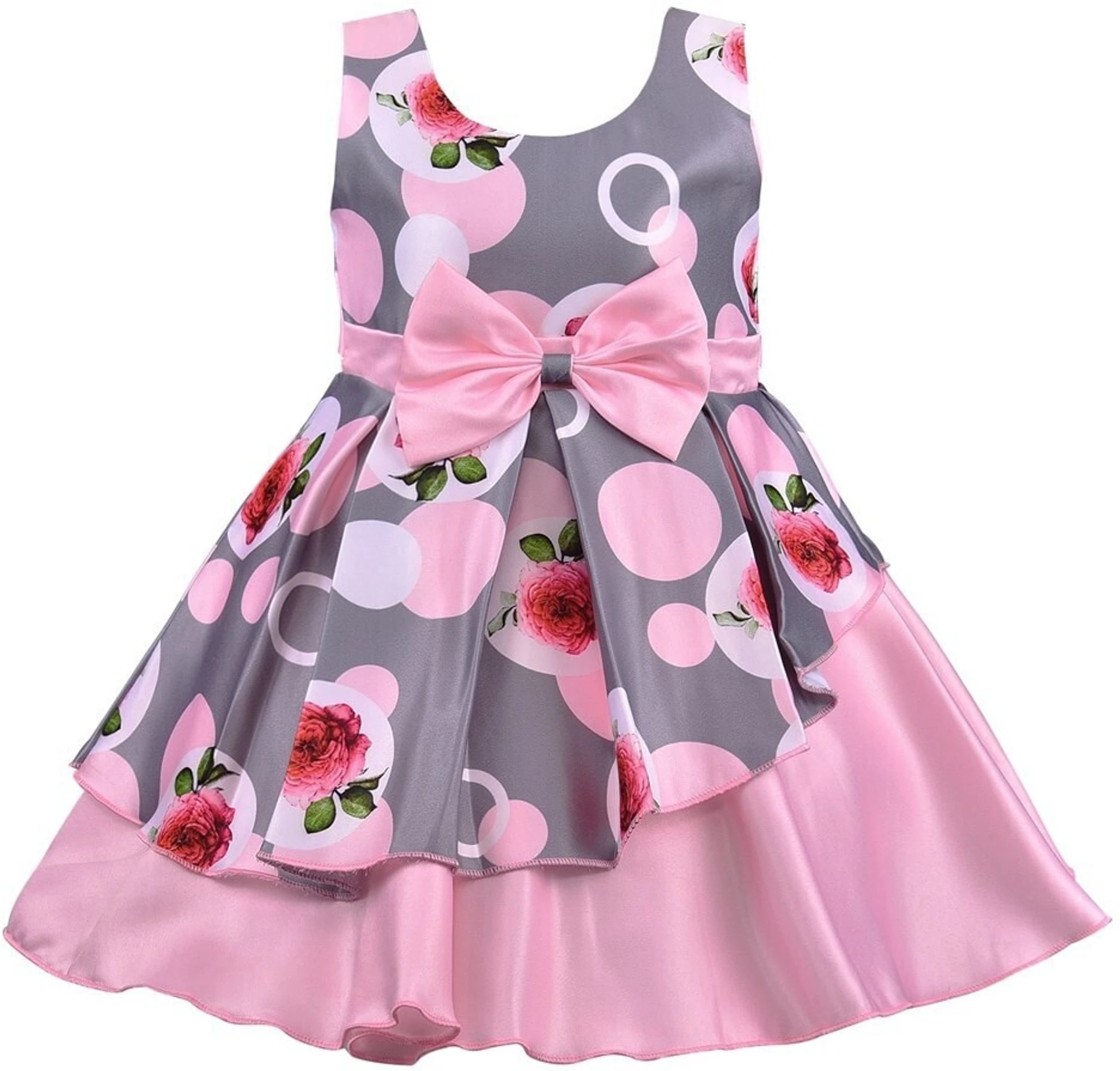 Kids Girls Satin Floral Printed MidiKnee Length Sleeveless Short Frock Dress. | Festive/Wedding Dress for Girls| Birthday Fancy Dress | Girls Frock Dress|
