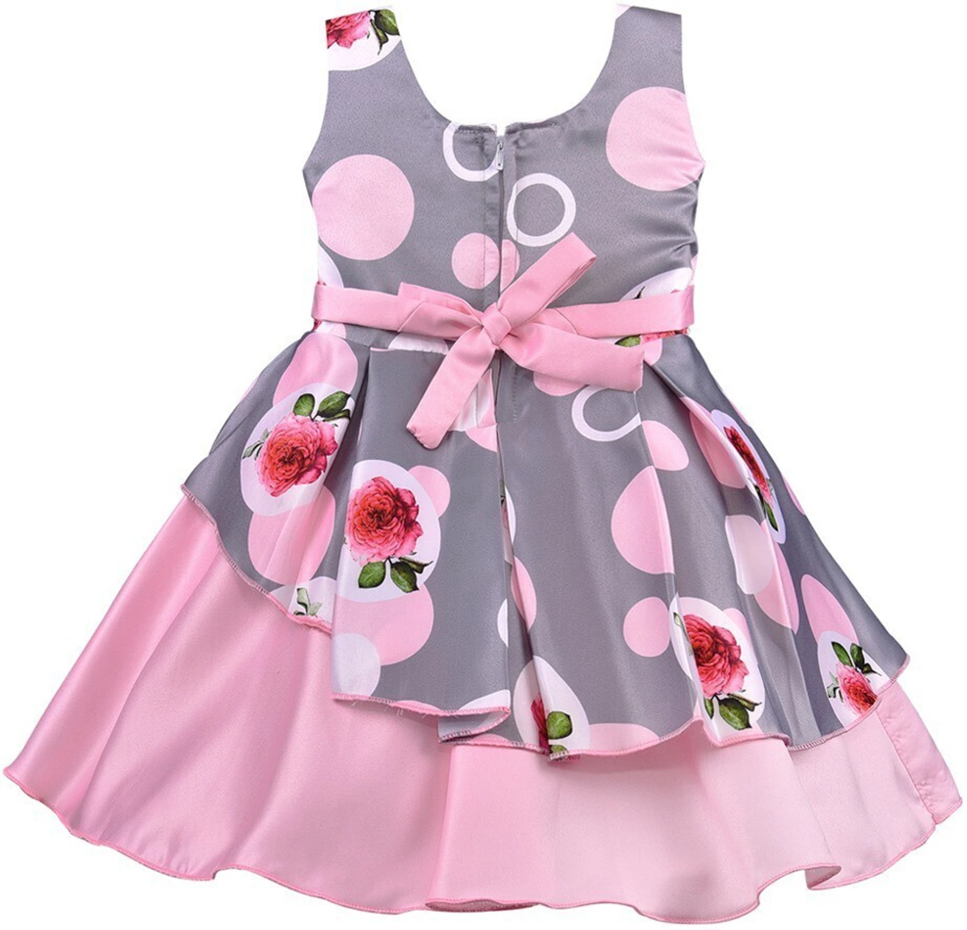 Kids Girls Satin Floral Printed MidiKnee Length Sleeveless Short Frock Dress. | Festive/Wedding Dress for Girls| Birthday Fancy Dress | Girls Frock Dress| image 2