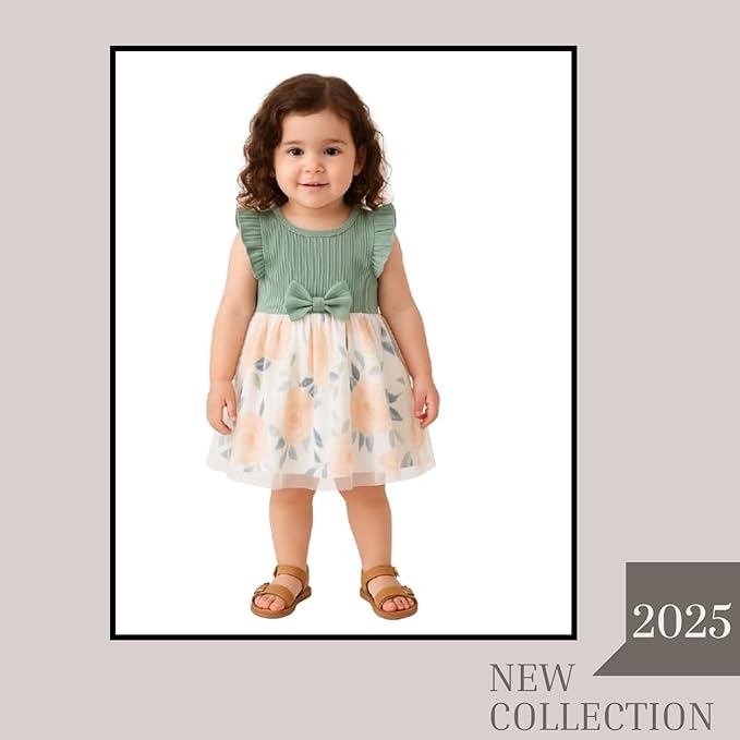  Embroidery Toddler New Baby Little Princess Girls Pink Fly Ruffle Sleeveless Strap Printed Bowknot Summer Party Outfit Knee Lenght Net Casual Frock Clothes Set