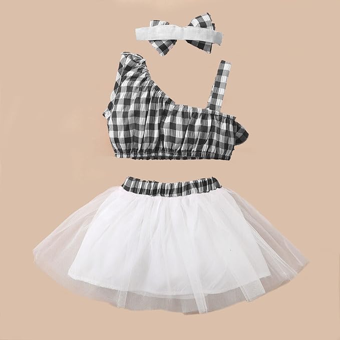 Checkered Sleeveless Bow Applique Frock Dress for Girls Toddler New Baby Little Princess Printed Bowknot Summer Party Outfit Knee Lenght Net Casual Clothes Set image 2