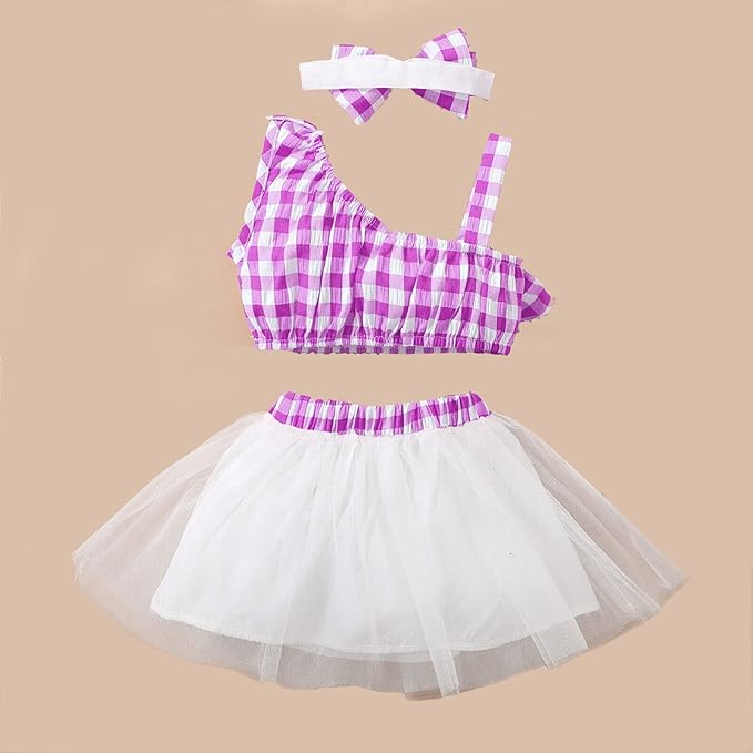 Checkered Sleeveless Bow Applique Frock Dress for Girls Toddler New Baby Little Princess Printed Bowknot Summer Party Outfit Knee Lenght Net Casual Clothes Set image 2