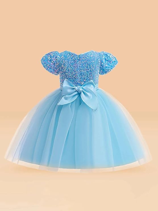 Sweet Baby Girls Children's Lace Fashionable Wedding Skirt Princess Dress Visited the Party to Participate in the Event Elegant Short Sleeve Net Fit and Flare Knee-Length Frock Dress image 2