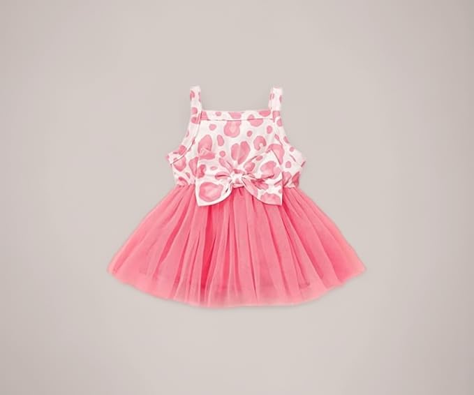 Baby Girls Pink Sleeveless Printed Knee Lenght Net Frock Clothes Set
