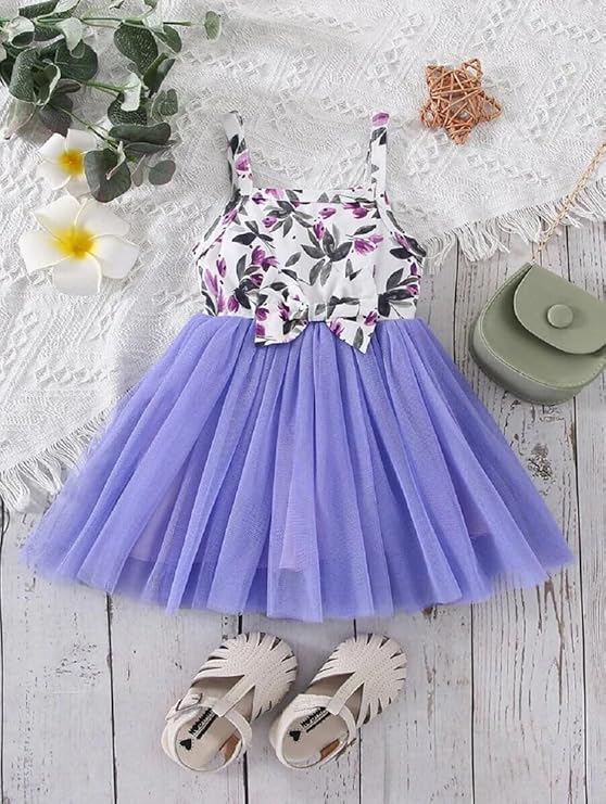 Baby Girls Pink Sleeveless Printed Knee Lenght Net Frock Clothes Set