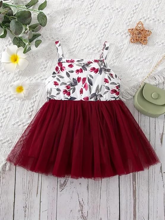 Baby Girls Pink Sleeveless Printed Knee Lenght Net Frock Clothes Set image 2