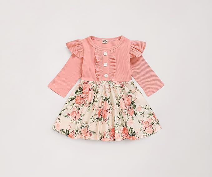 Baby Girl Dress Toddler Dress Long Sleeve Infant Casual Dress Ruffle Print Clothes Baby Girls Clothing