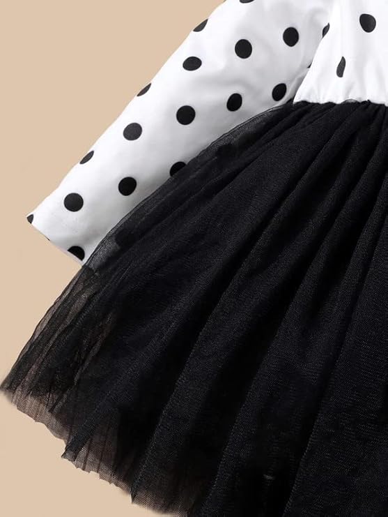 Baby Printed Ruffle Trim Bow Front Mesh Hem Dress Embroidery Toddler Little Princess Girls Full Sleeve Strap Printed Bowknot Summer Party Outfit Knee Lenght Net Frock Clothes Set image 4