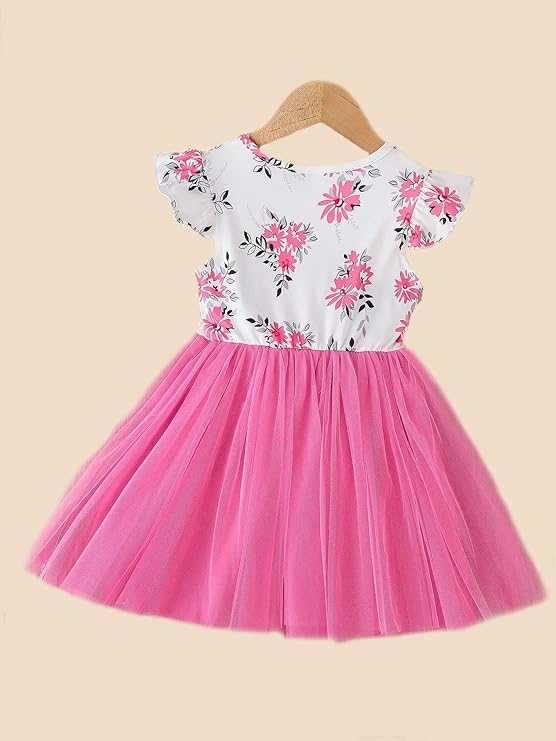 Baby Girl Toddler Dress Half Sleeve Infant Casual Dress Ruffle Print Girls Clothing Dress| Festive/Wedding Dress for Girls| Birthday Fancy Dress | Girls Frock Dress| (Pink) image 2