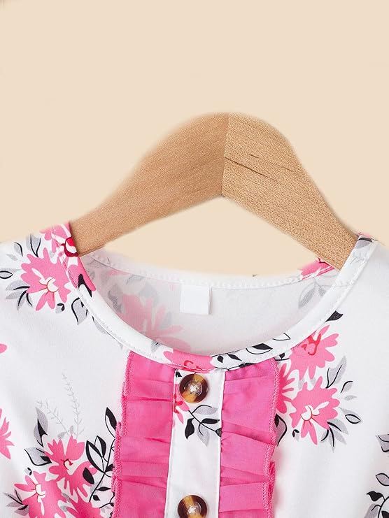 Baby Girl Toddler Dress Half Sleeve Infant Casual Dress Ruffle Print Girls Clothing Dress| Festive/Wedding Dress for Girls| Birthday Fancy Dress | Girls Frock Dress| (Pink) image 4
