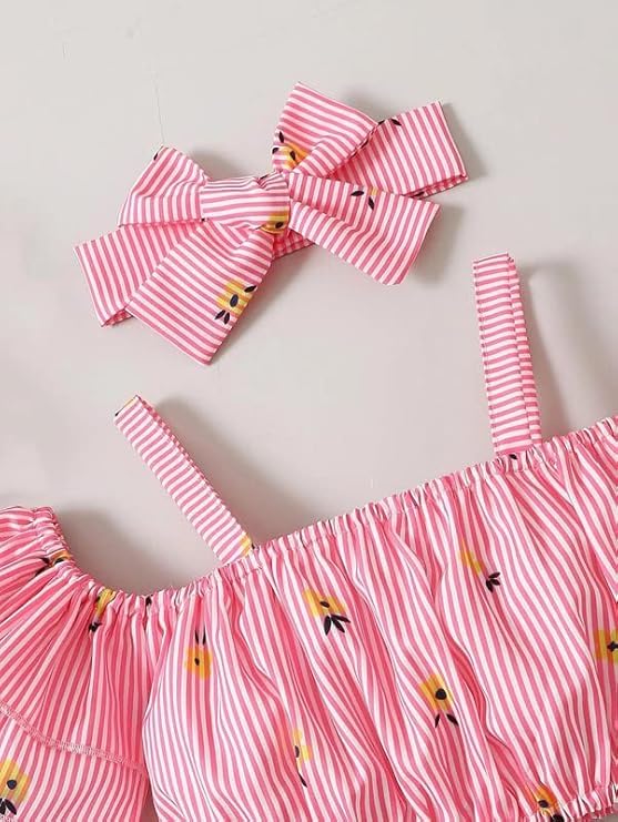 Baby Girl Striped Floral Top & Skirt and Headband | Newborn Girl Clothing | Infant Girl Clothes | Newborn Girl Gift | Outfit Baby Girl Clothes image 2