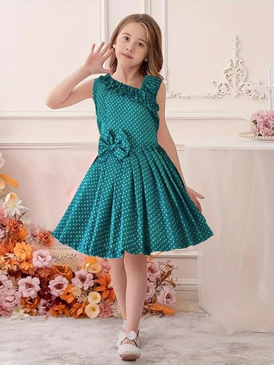 Girls Knee Length Printed Dress | Frock for Girls| Knee Length Frock Dress |Shorts Sleeve Fancy Dress| Festive/Wedding Dress| Birthday Fancy Dress | Girls Frock Dress|