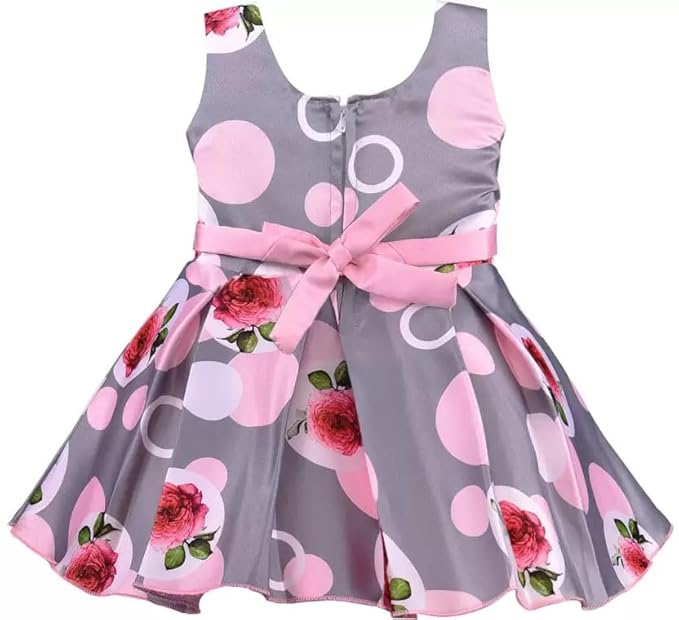 Kids Girls Satin Floral Printed MidiKnee Length Sleeveless Short Frock Dress. | Festive/Wedding Dress for Girls| Birthday Fancy Dress | Girls Frock Dress| image 3