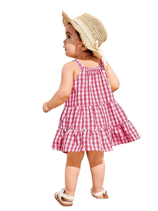 Casual Sweet Baby Children's Fashionable Kids Girls Dresses Toddler Princess Summer Outfit Flower Bowknot Party Dress | Sleeveless | Cotton | Check Box Printed | Knee Length | Frock image 3