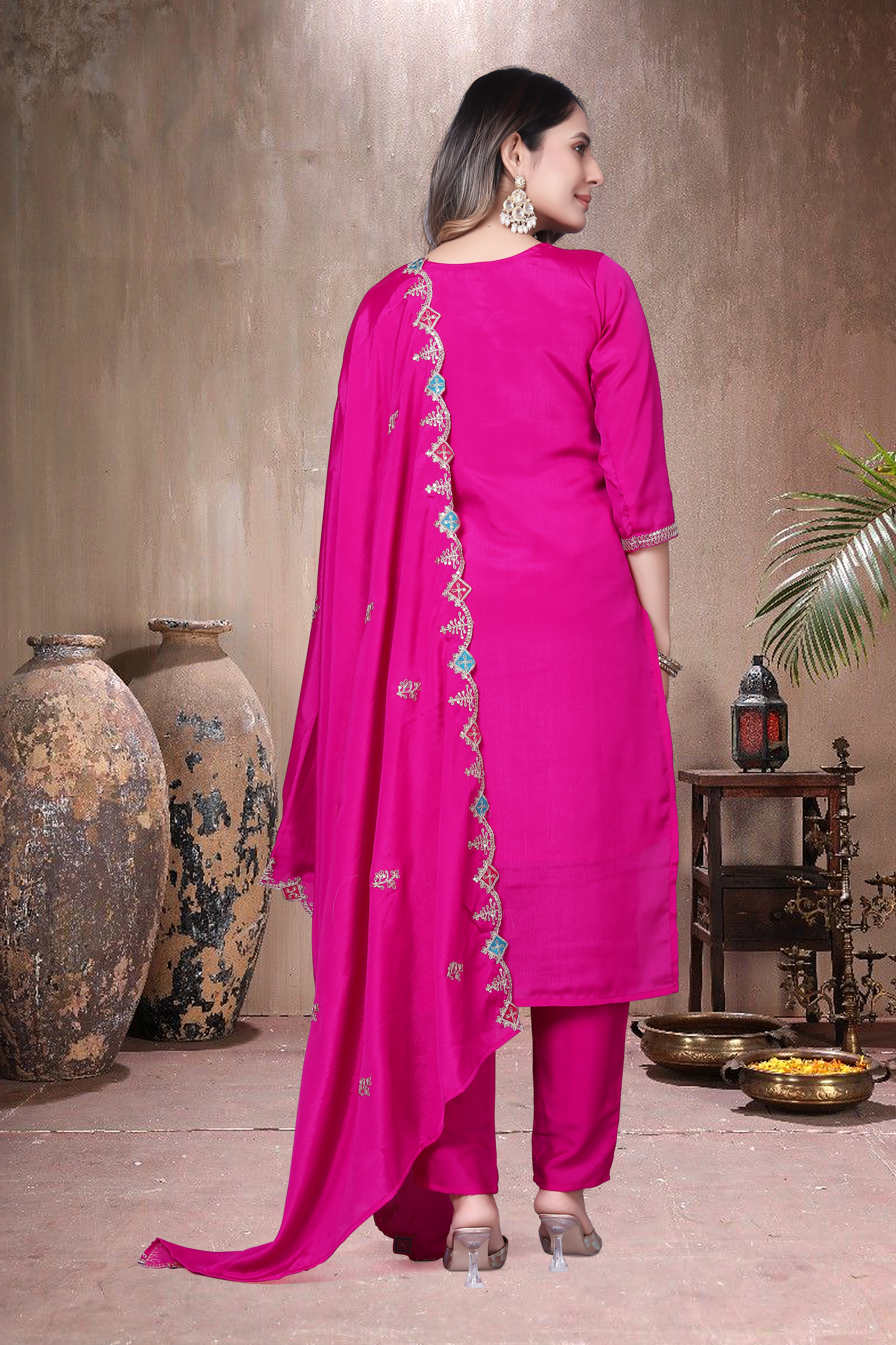 Trendy Women's Salwar Suit With Embroidery Sequence Work Ethnic Set Top-Bottom And Dupatta Set Fully Stitched Ready To Wear| Kurta Pant image 2