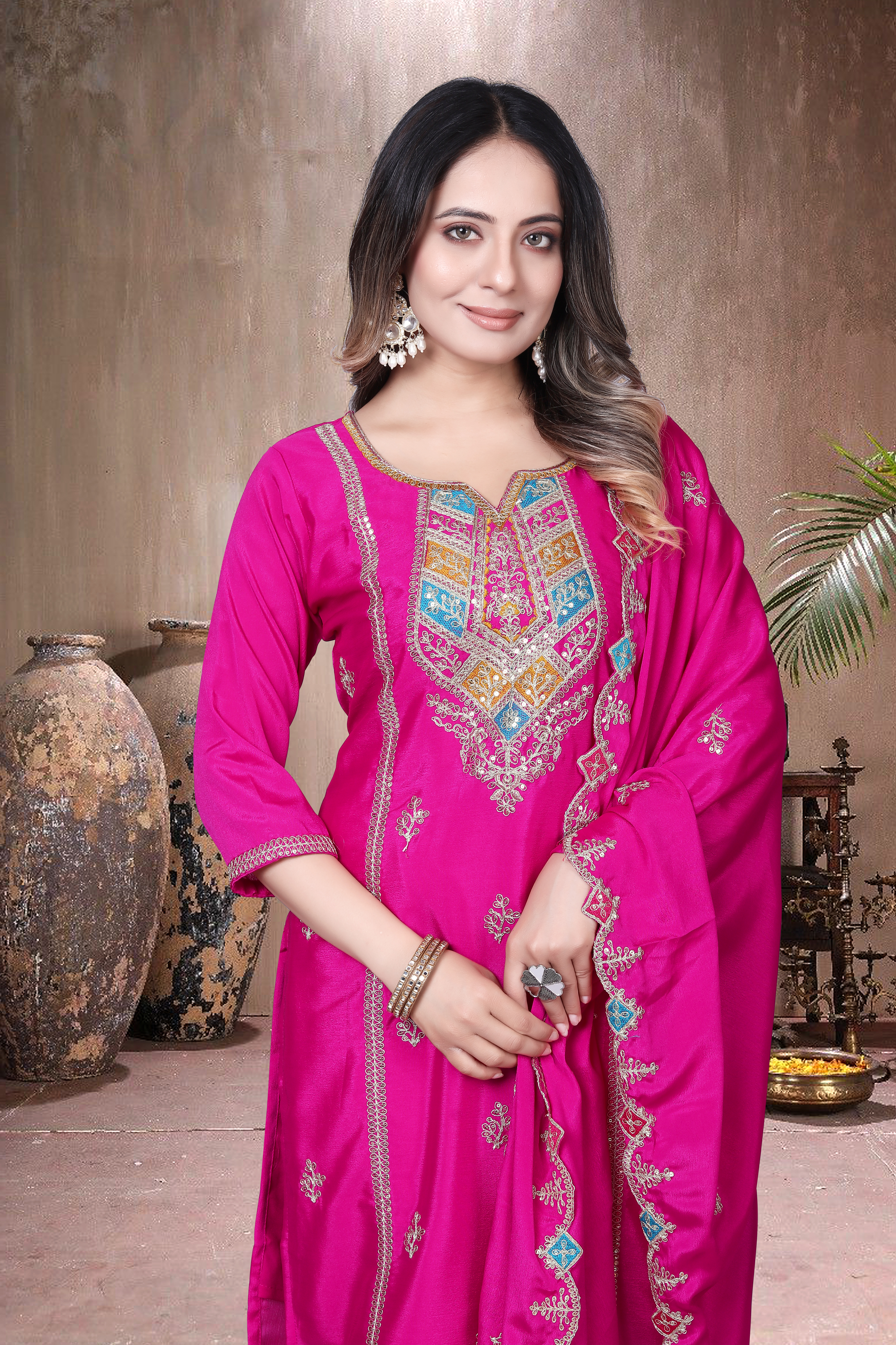 Trendy Women's Salwar Suit With Embroidery Sequence Work Ethnic Set Top-Bottom And Dupatta Set Fully Stitched Ready To Wear| Kurta Pant image 3