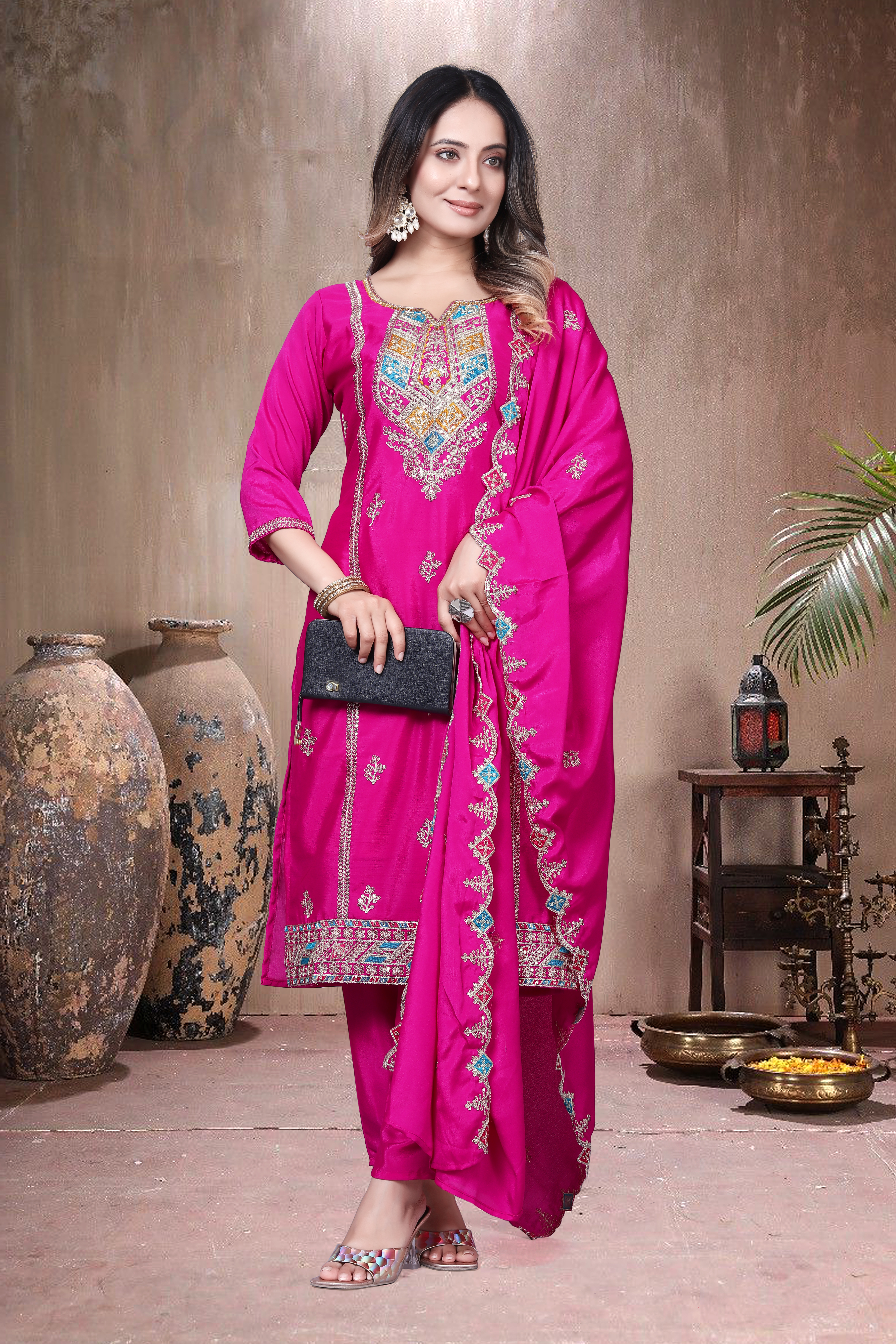 Trendy Women's Salwar Suit With Embroidery Sequence Work Ethnic Set Top-Bottom And Dupatta Set Fully Stitched Ready To Wear| Kurta Pant image 5