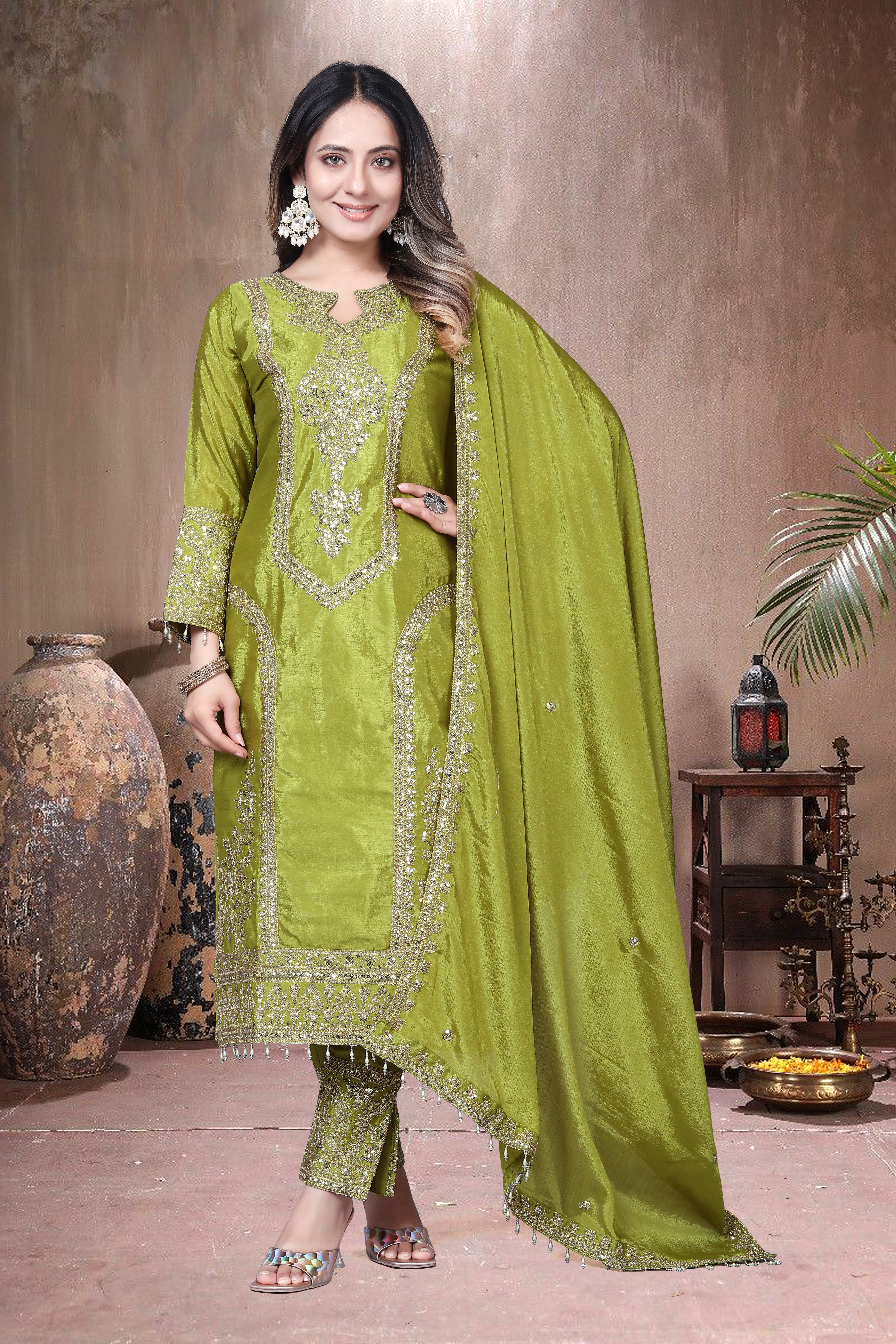 Trendy Women's Salwar Suit With Embroidery Sequence Work Ethnic Set Top-Bottom And Dupatta Set Fully Stitched Ready To Wear| Kurta Pant