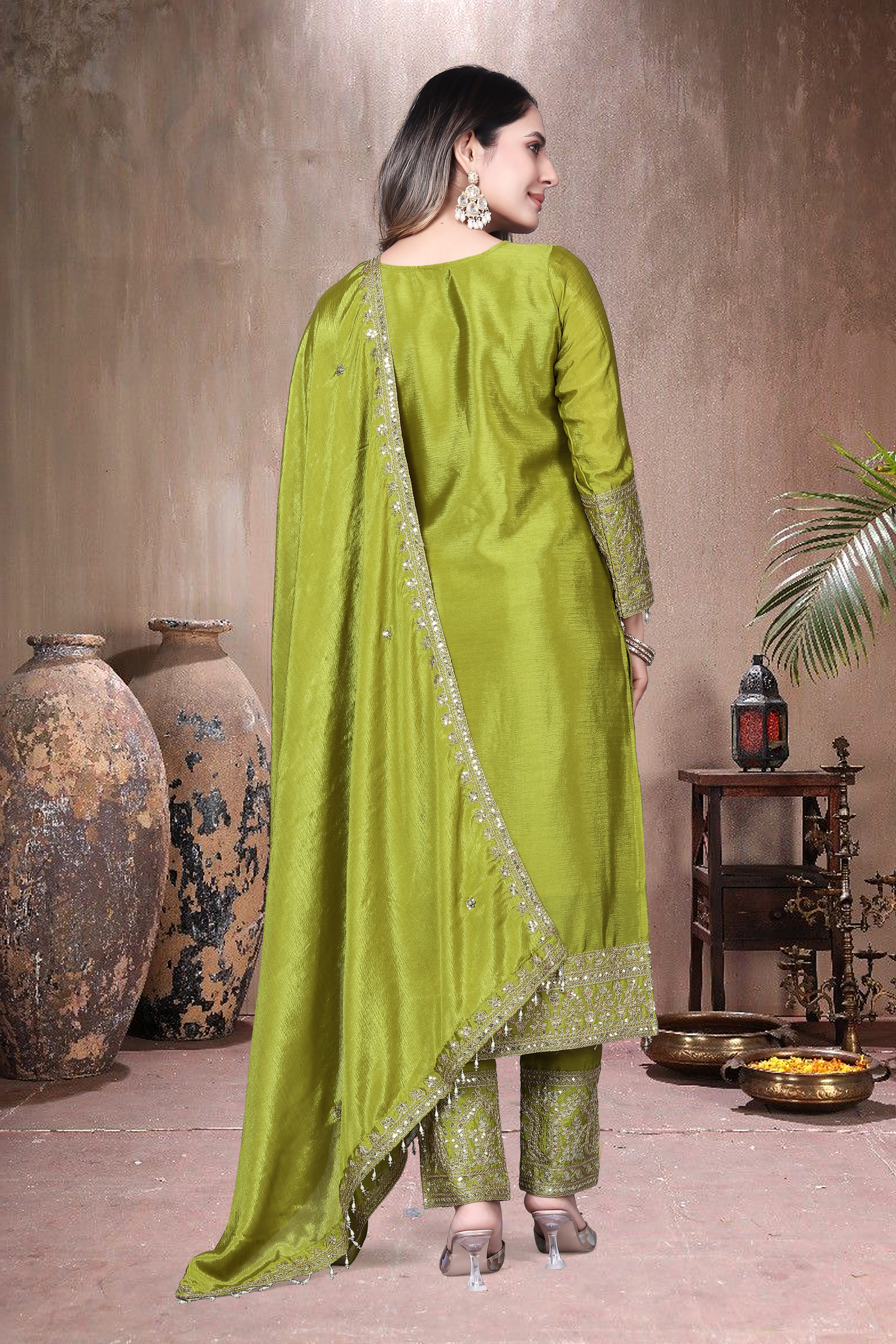Trendy Women's Salwar Suit With Embroidery Sequence Work Ethnic Set Top-Bottom And Dupatta Set Fully Stitched Ready To Wear| Kurta Pant image 2