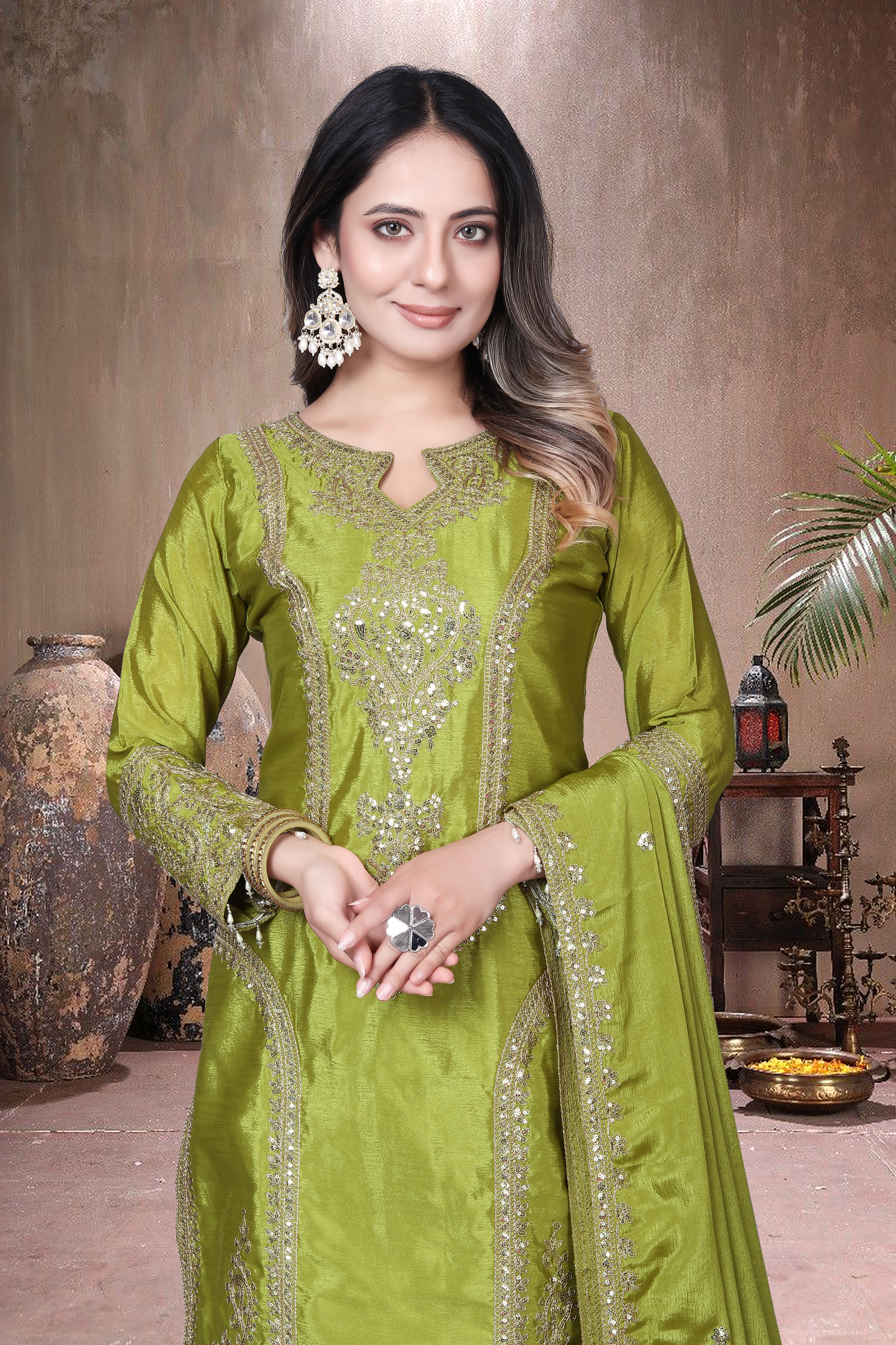 Trendy Women's Salwar Suit With Embroidery Sequence Work Ethnic Set Top-Bottom And Dupatta Set Fully Stitched Ready To Wear| Kurta Pant image 3