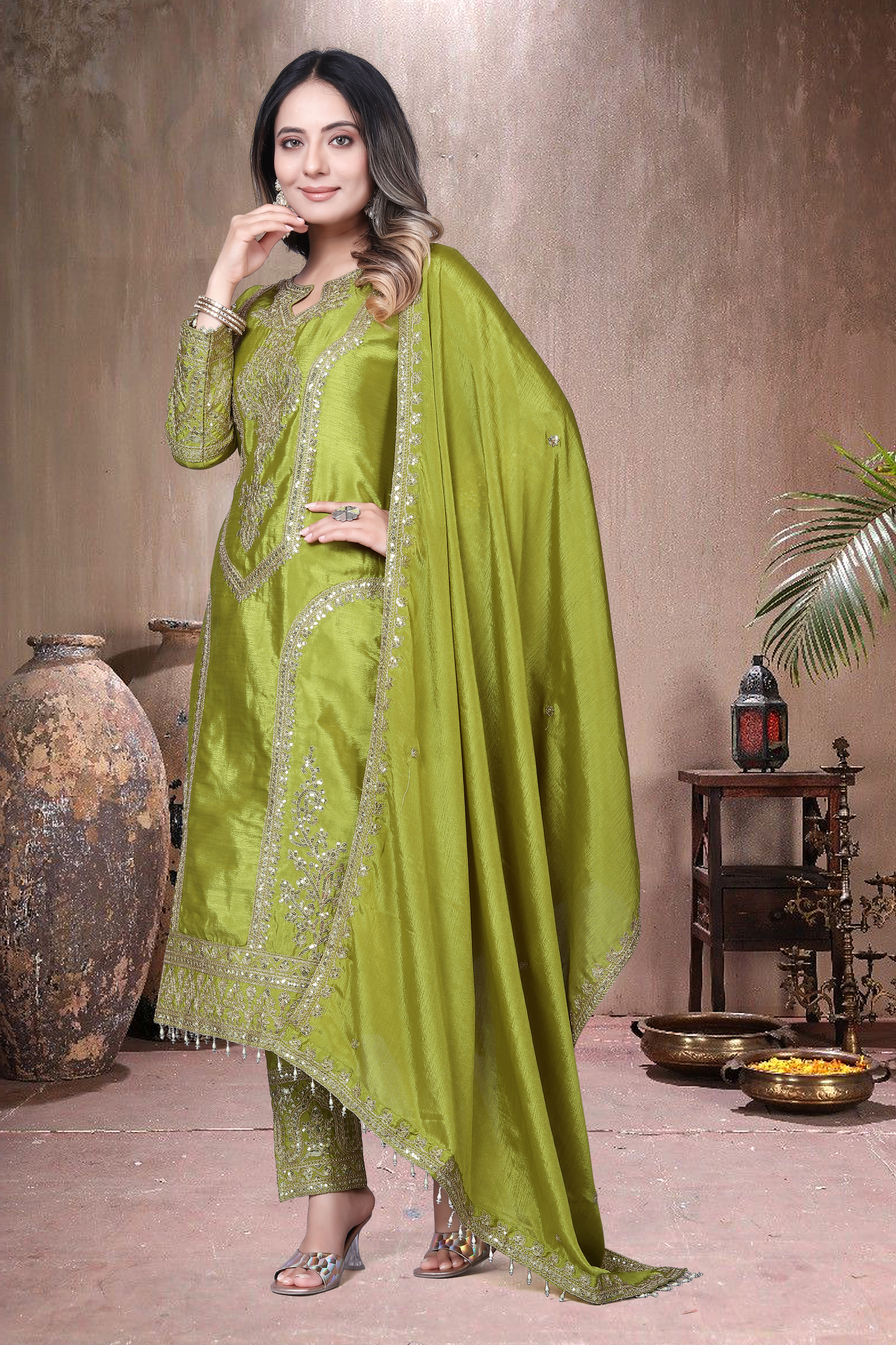 Trendy Women's Salwar Suit With Embroidery Sequence Work Ethnic Set Top-Bottom And Dupatta Set Fully Stitched Ready To Wear| Kurta Pant image 4