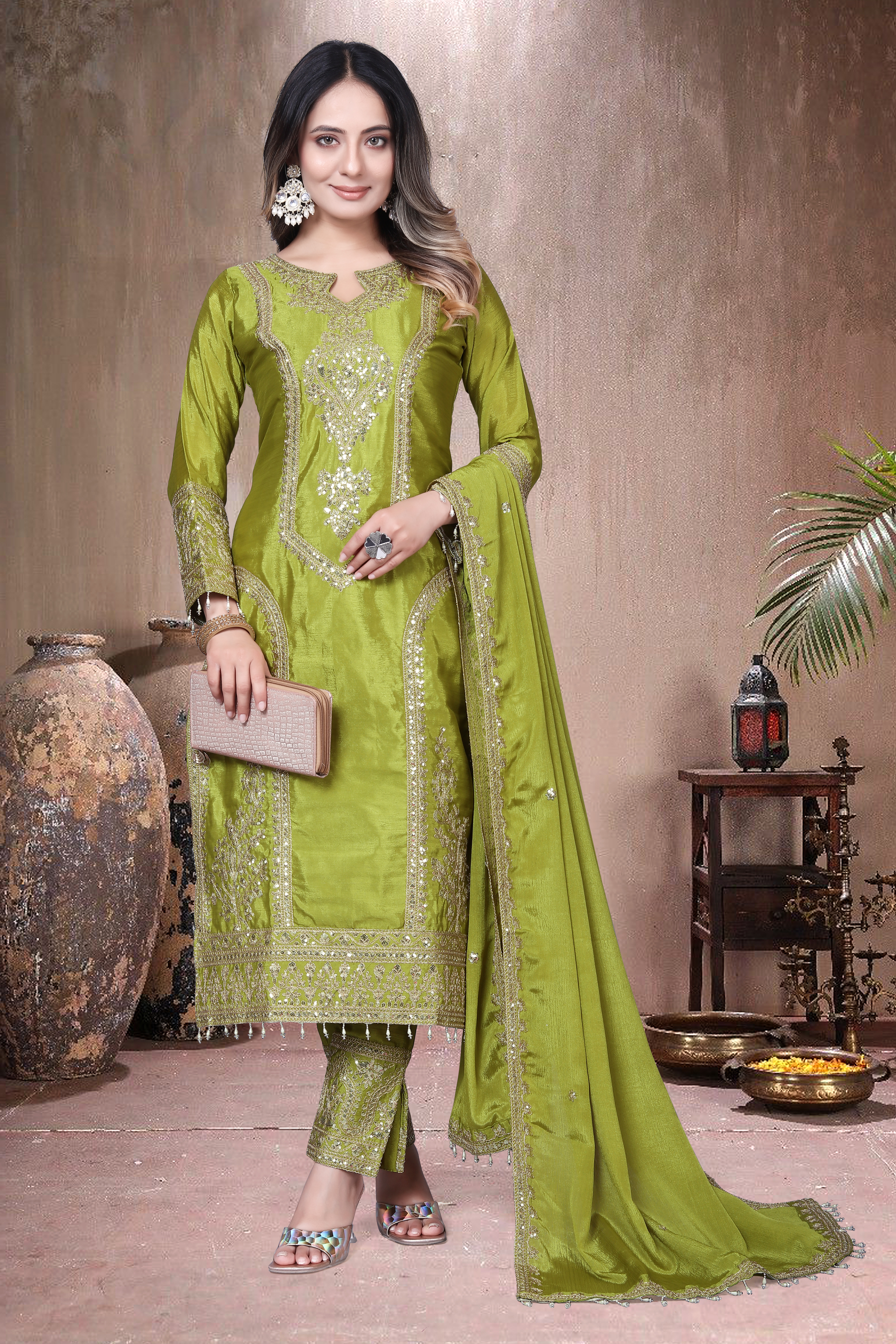 Trendy Women's Salwar Suit With Embroidery Sequence Work Ethnic Set Top-Bottom And Dupatta Set Fully Stitched Ready To Wear| Kurta Pant image 5