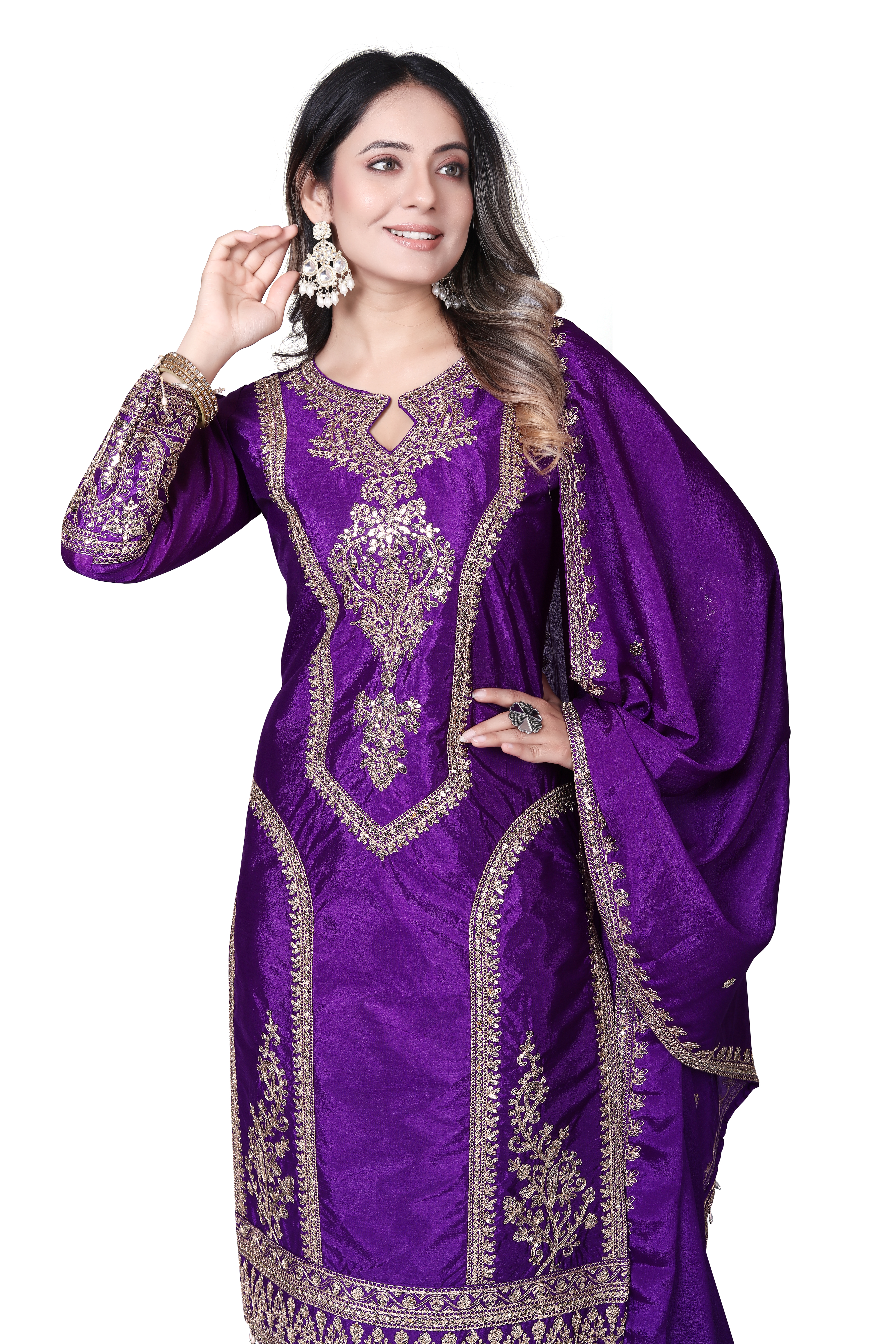Trendy Women's Salwar Suit Chinnon Silk With Embroidery Sequence Work Ethnic Set Top-Bottom And Dupatta Set Fully Stitched Ready To Wear| Kurta Pant image 3