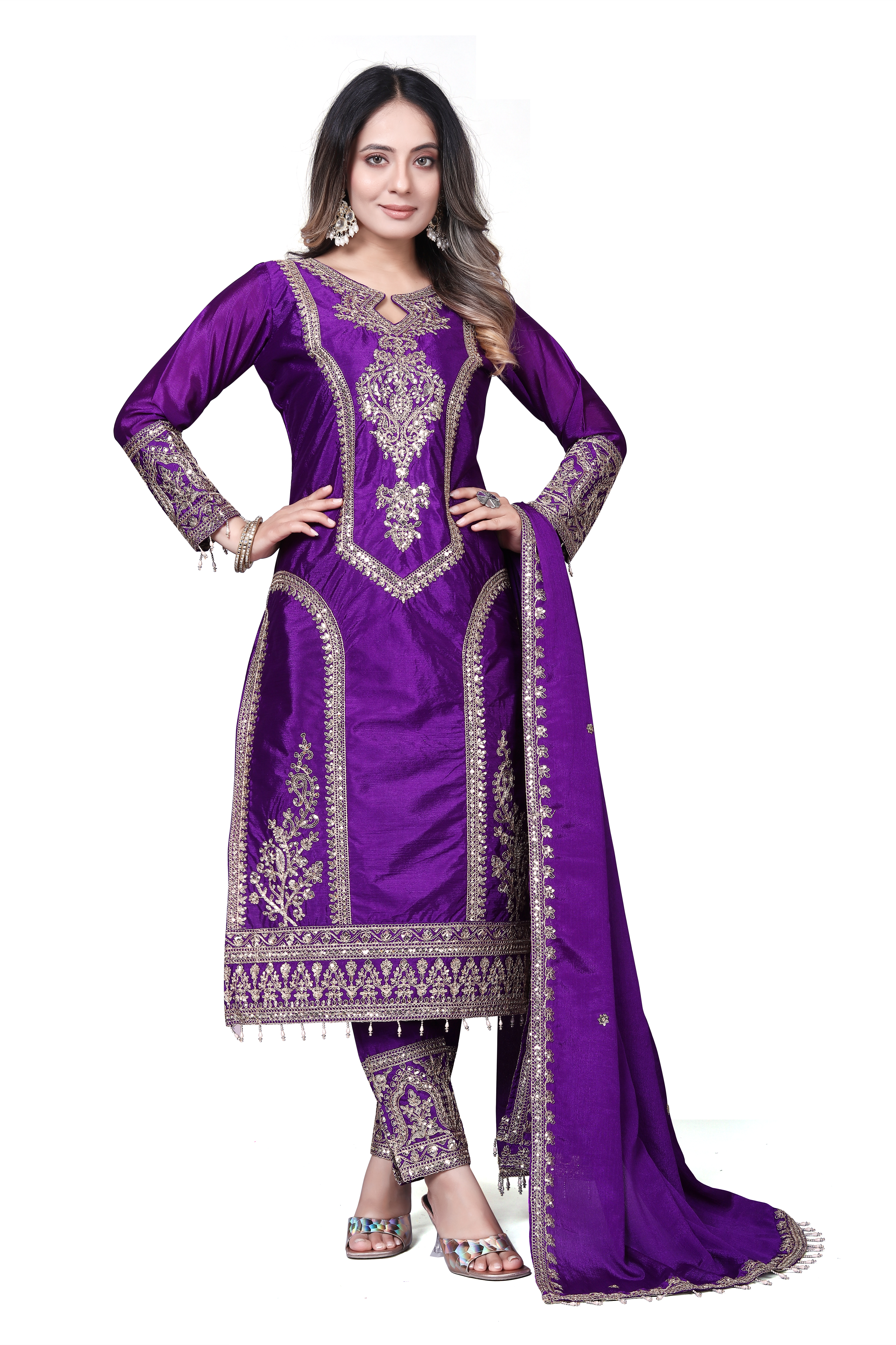 Trendy Women's Salwar Suit Chinnon Silk With Embroidery Sequence Work Ethnic Set Top-Bottom And Dupatta Set Fully Stitched Ready To Wear| Kurta Pant image 5