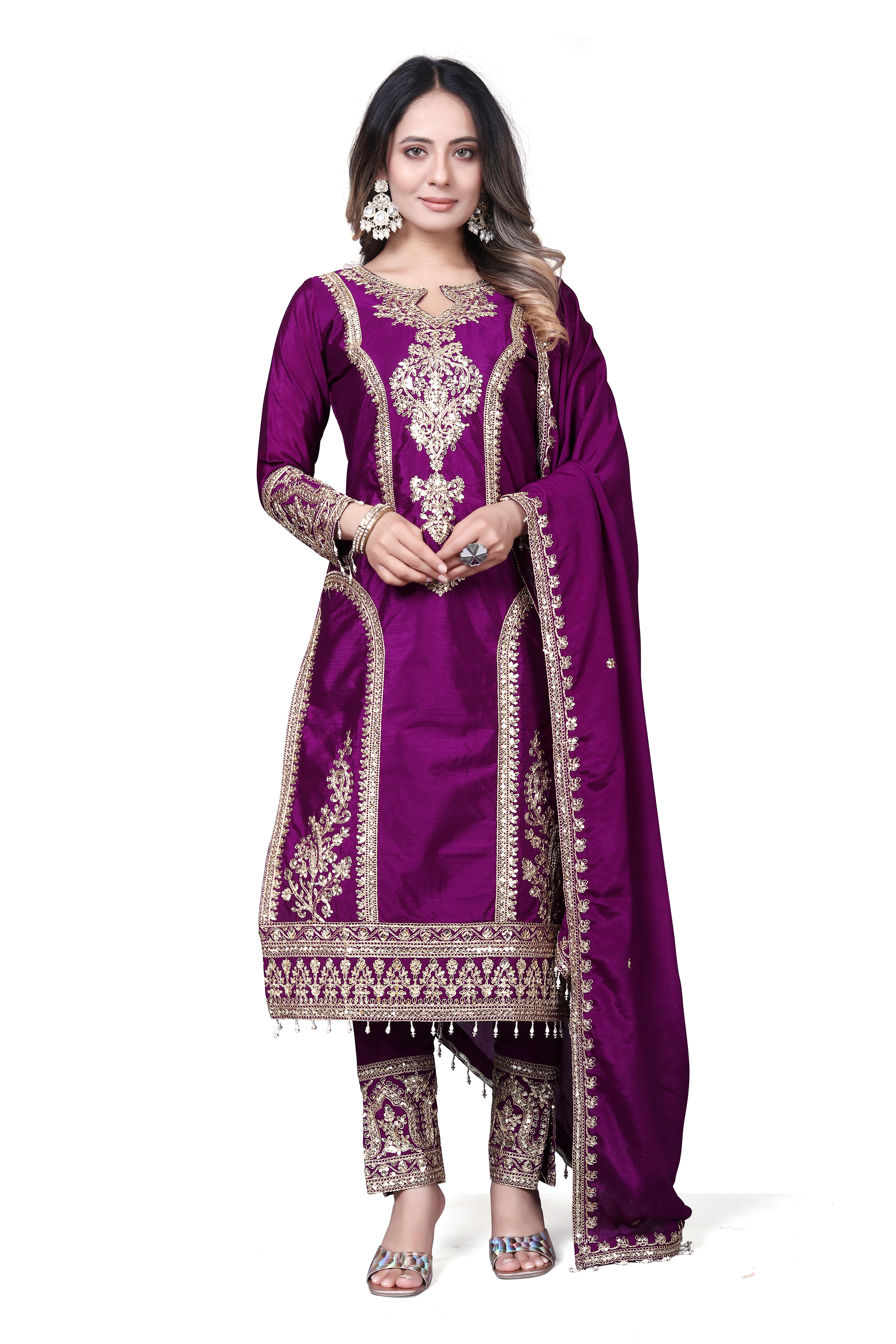 Trendy Women's Salwar Suit With Embroidery Sequence Work Ethnic Set Top-Bottom And Dupatta Set Fully Stitched Ready To Wear| Kurta Pant