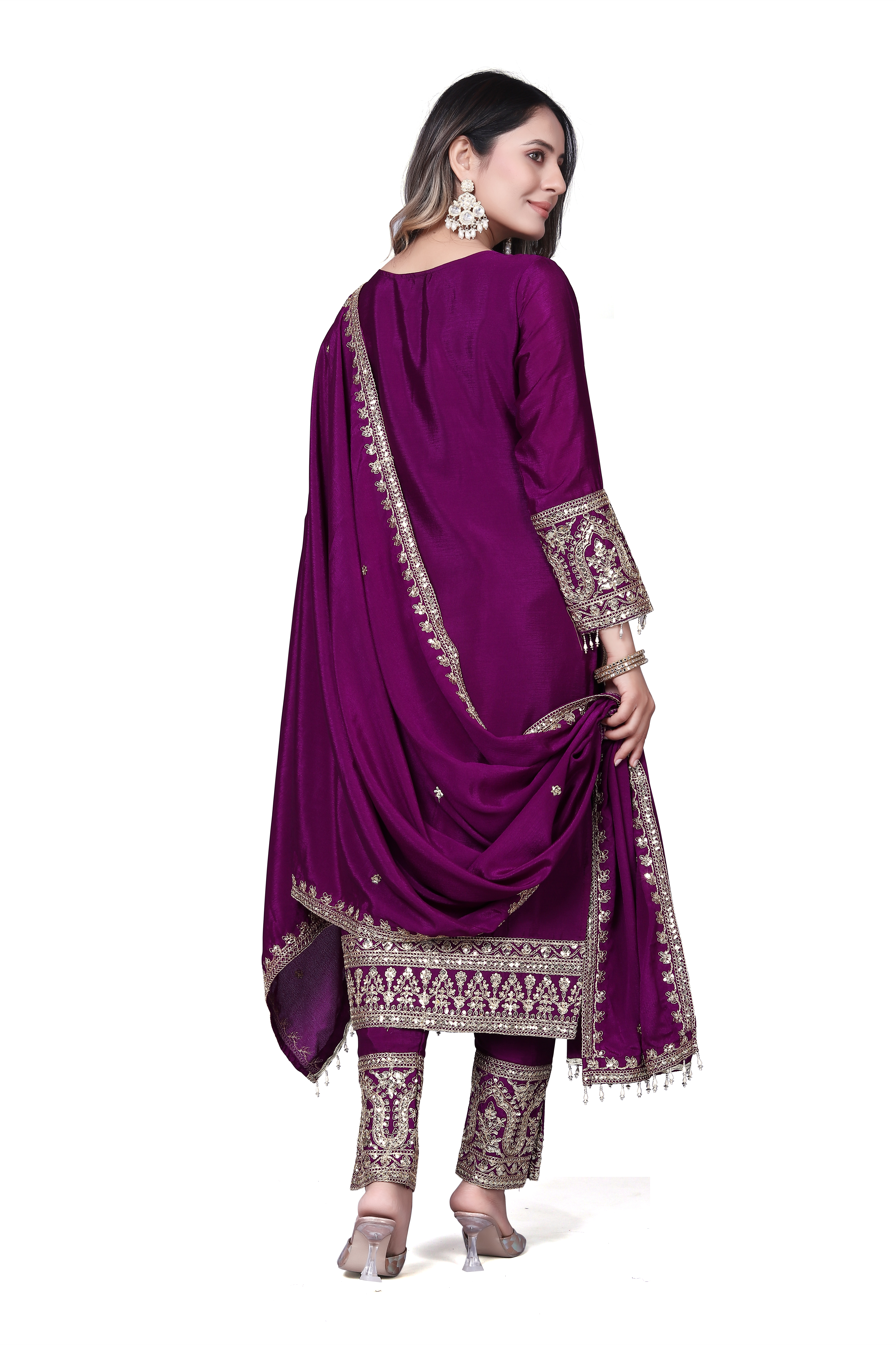 Trendy Women's Salwar Suit With Embroidery Sequence Work Ethnic Set Top-Bottom And Dupatta Set Fully Stitched Ready To Wear| Kurta Pant image 2
