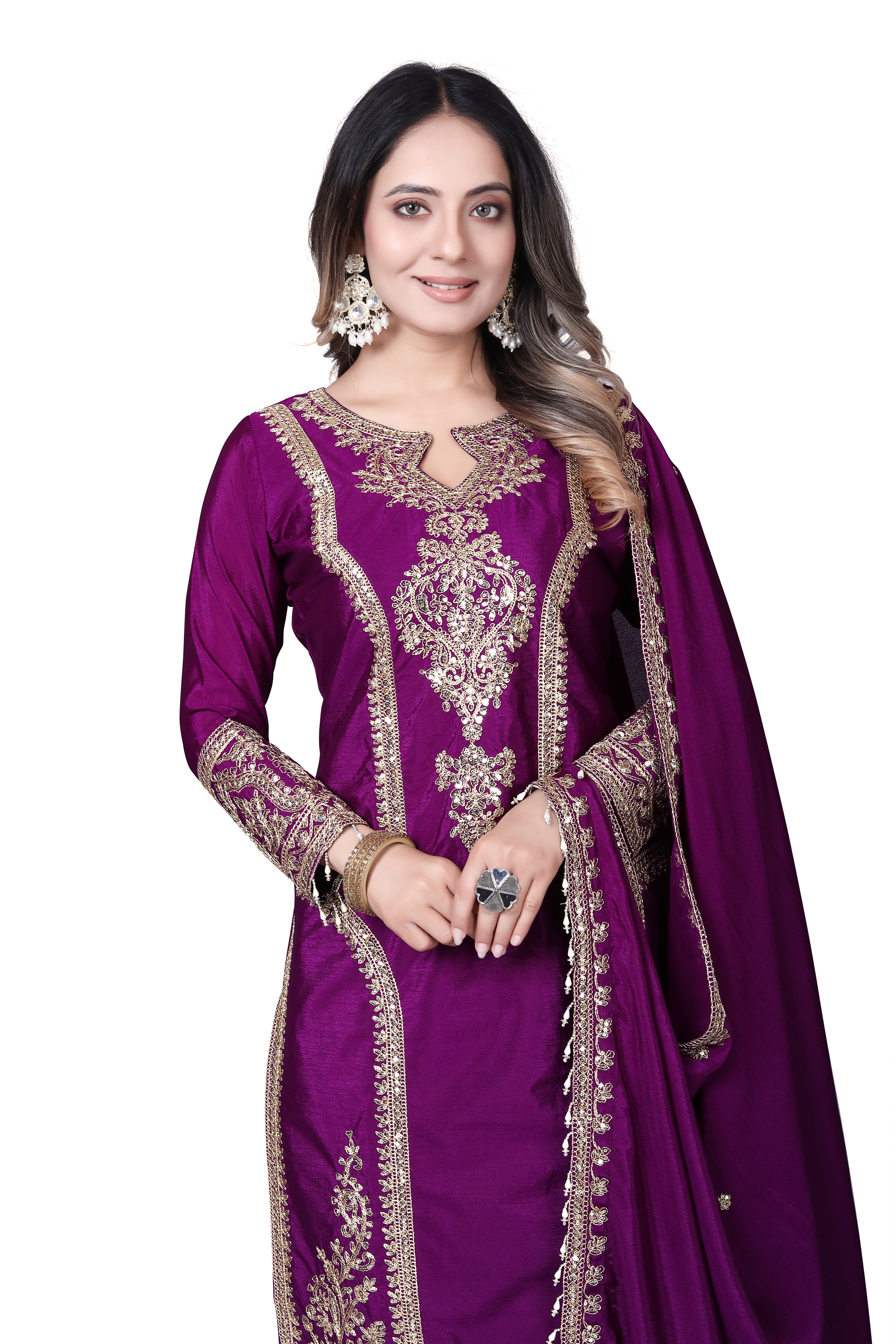 Trendy Women's Salwar Suit With Embroidery Sequence Work Ethnic Set Top-Bottom And Dupatta Set Fully Stitched Ready To Wear| Kurta Pant image 3