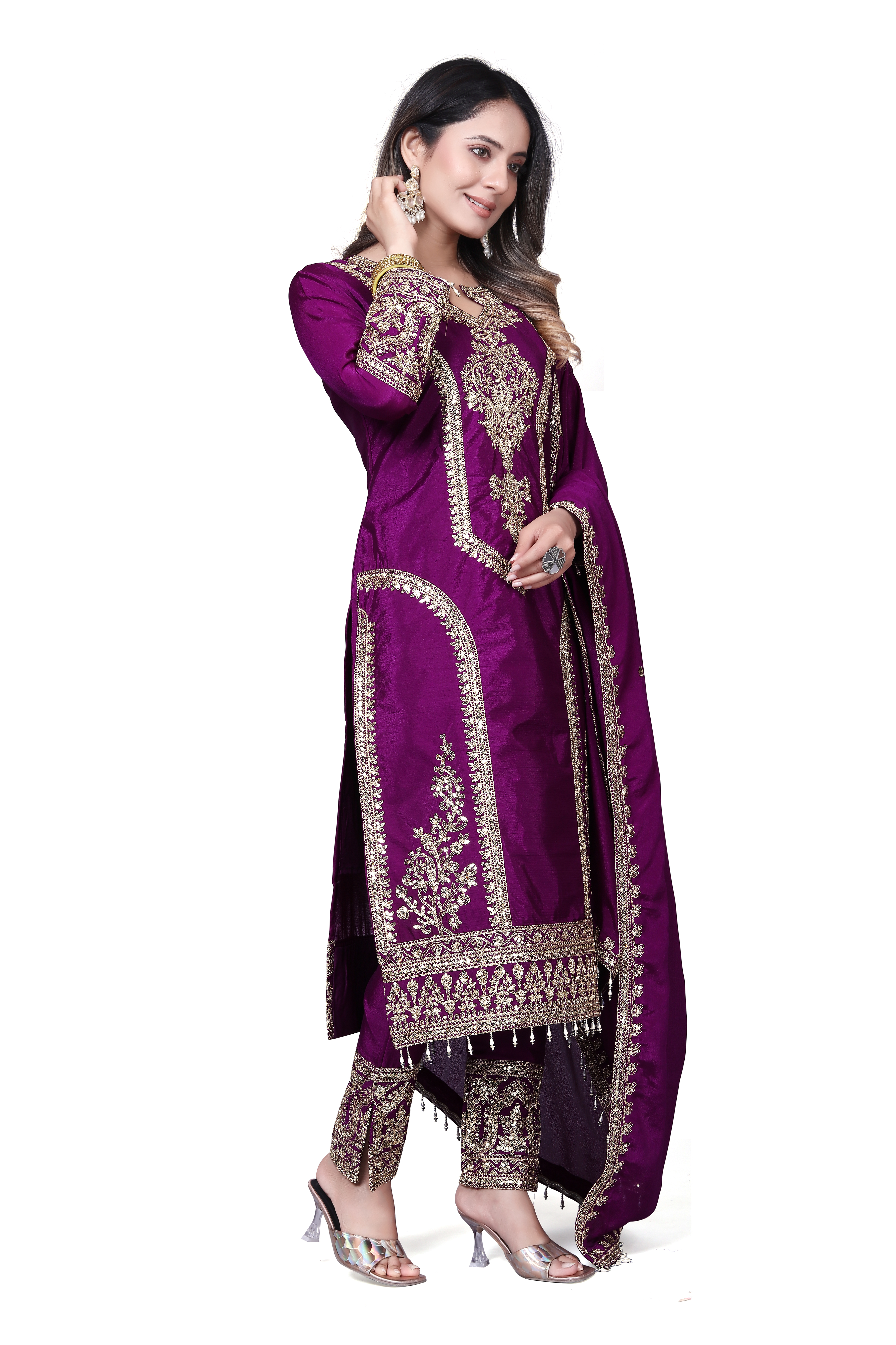 Trendy Women's Salwar Suit With Embroidery Sequence Work Ethnic Set Top-Bottom And Dupatta Set Fully Stitched Ready To Wear| Kurta Pant image 4