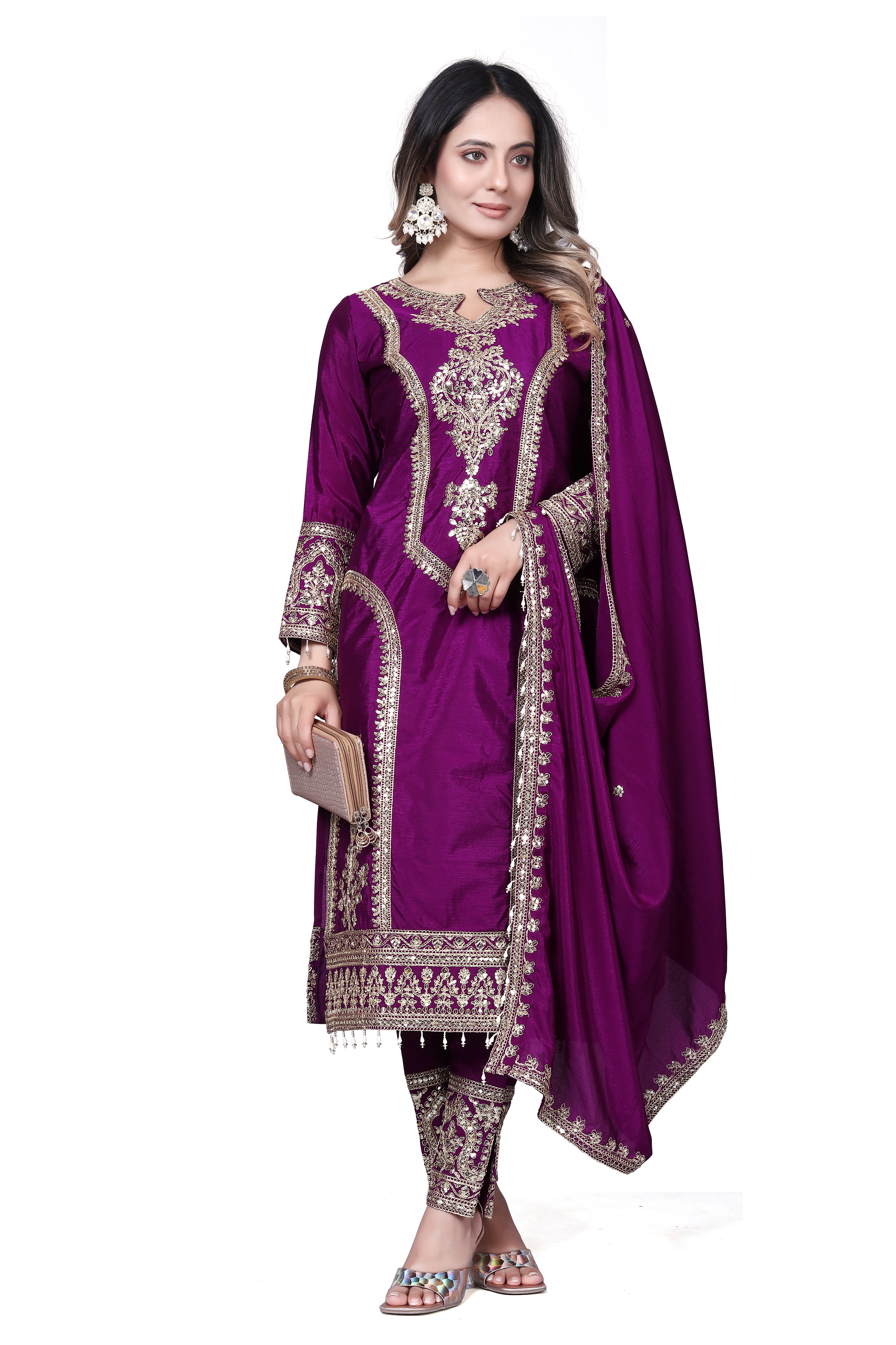 Trendy Women's Salwar Suit With Embroidery Sequence Work Ethnic Set Top-Bottom And Dupatta Set Fully Stitched Ready To Wear| Kurta Pant image 5