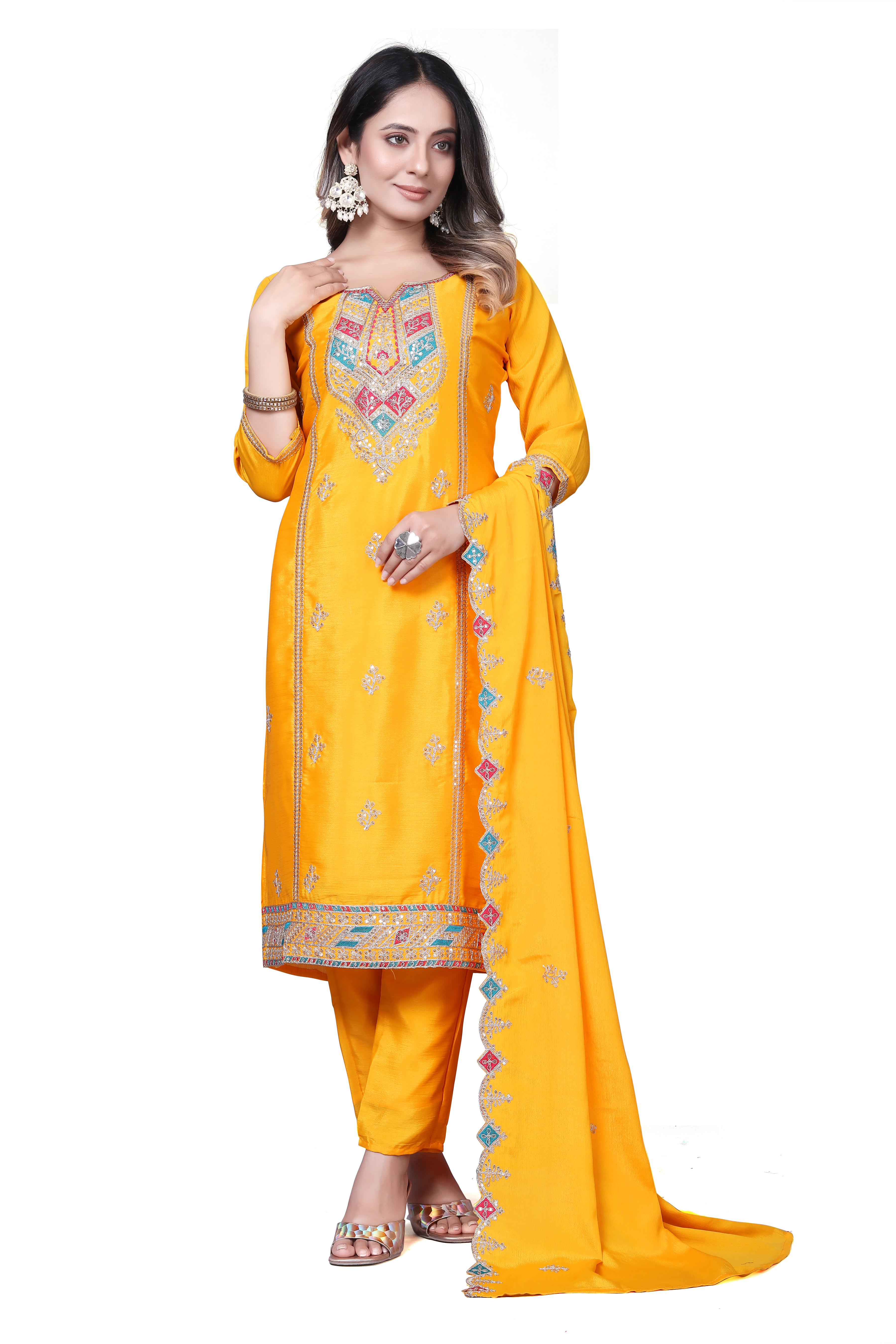 Trendy Women's Salwar Suit With Embroidery Sequence Work Ethnic Set Top-Bottom And Dupatta Set Fully Stitched Ready To Wear| Kurta Pant