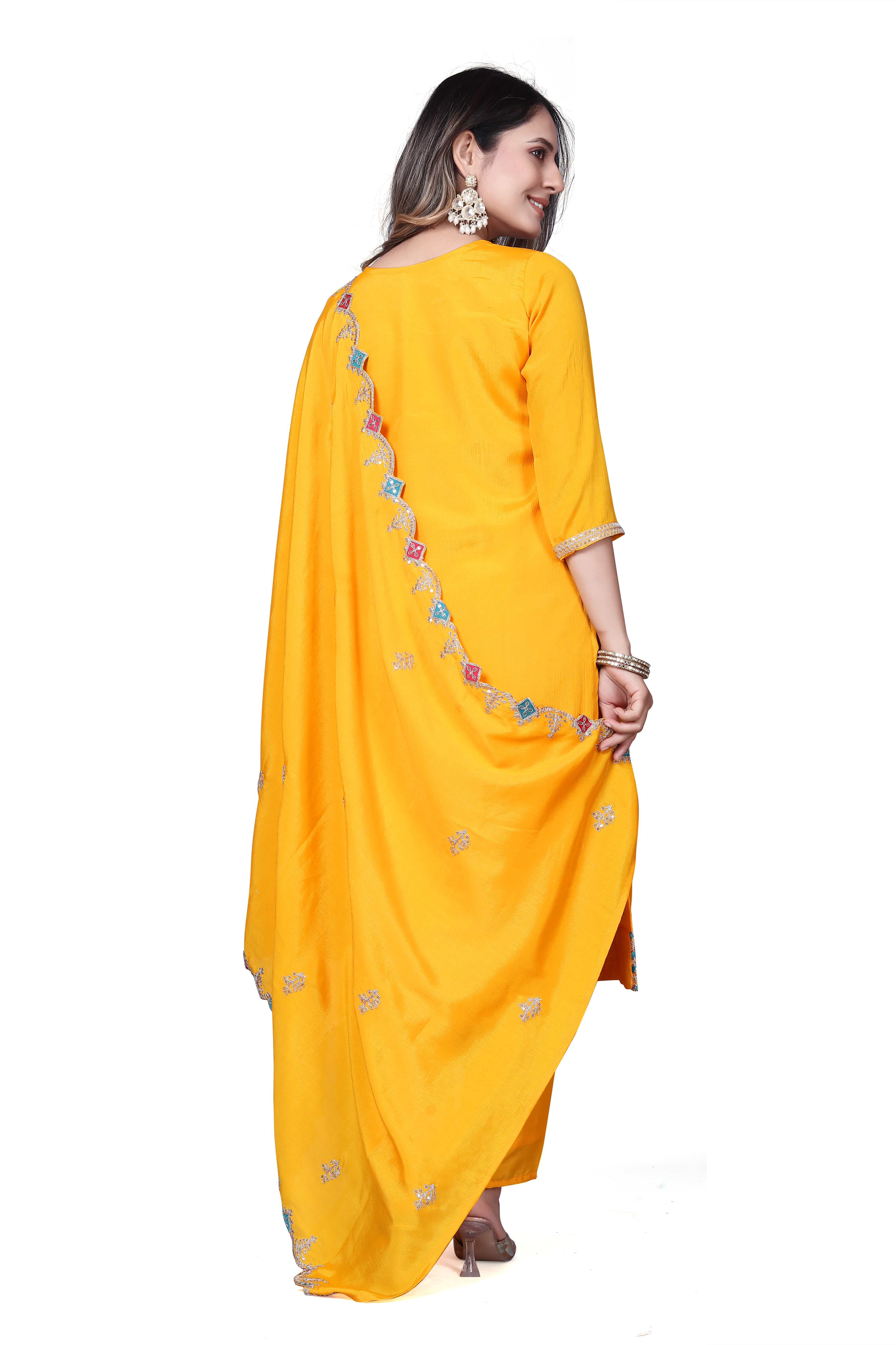 Trendy Women's Salwar Suit With Embroidery Sequence Work Ethnic Set Top-Bottom And Dupatta Set Fully Stitched Ready To Wear| Kurta Pant image 2