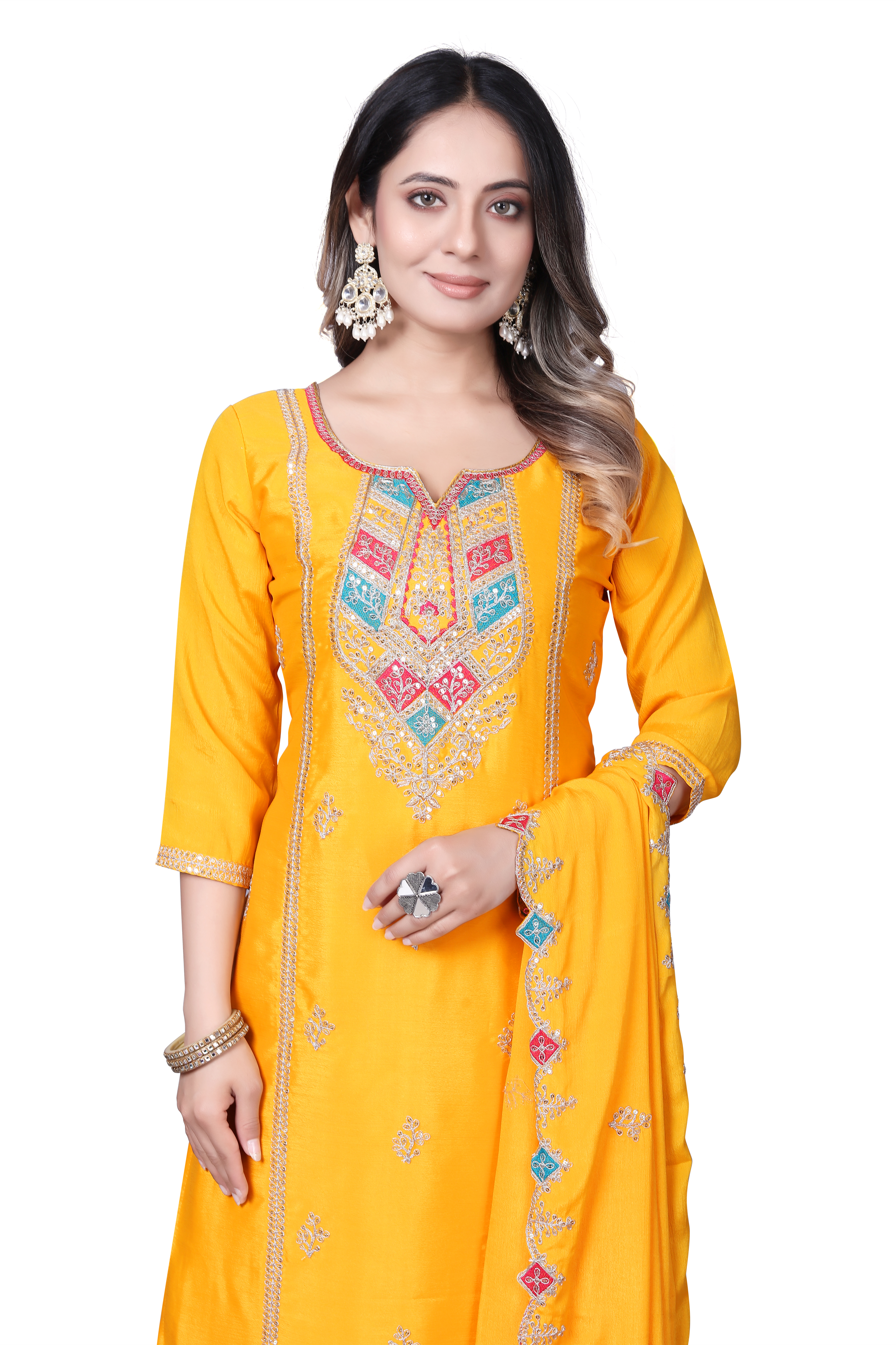 Trendy Women's Salwar Suit With Embroidery Sequence Work Ethnic Set Top-Bottom And Dupatta Set Fully Stitched Ready To Wear| Kurta Pant image 3