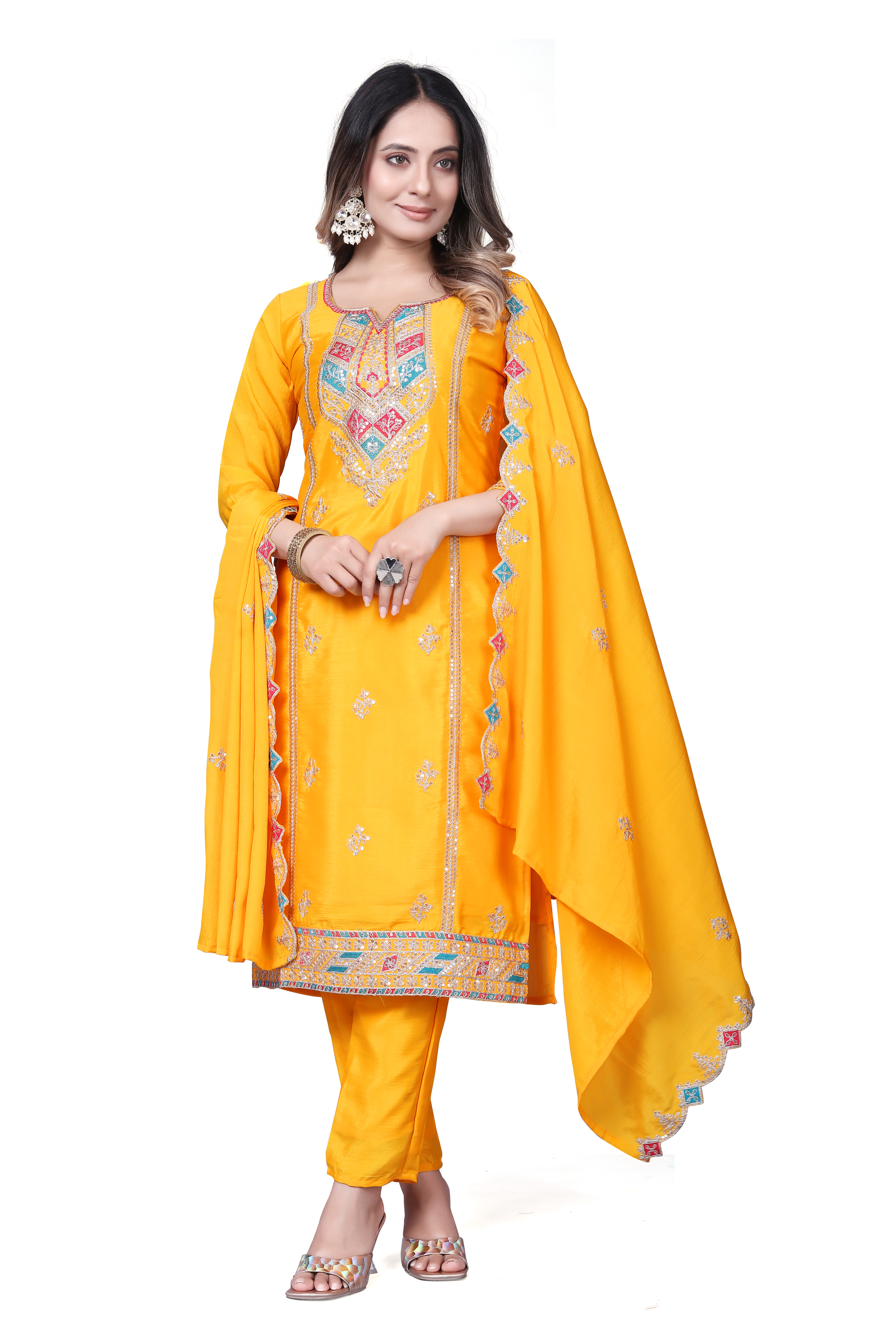 Trendy Women's Salwar Suit With Embroidery Sequence Work Ethnic Set Top-Bottom And Dupatta Set Fully Stitched Ready To Wear| Kurta Pant image 4