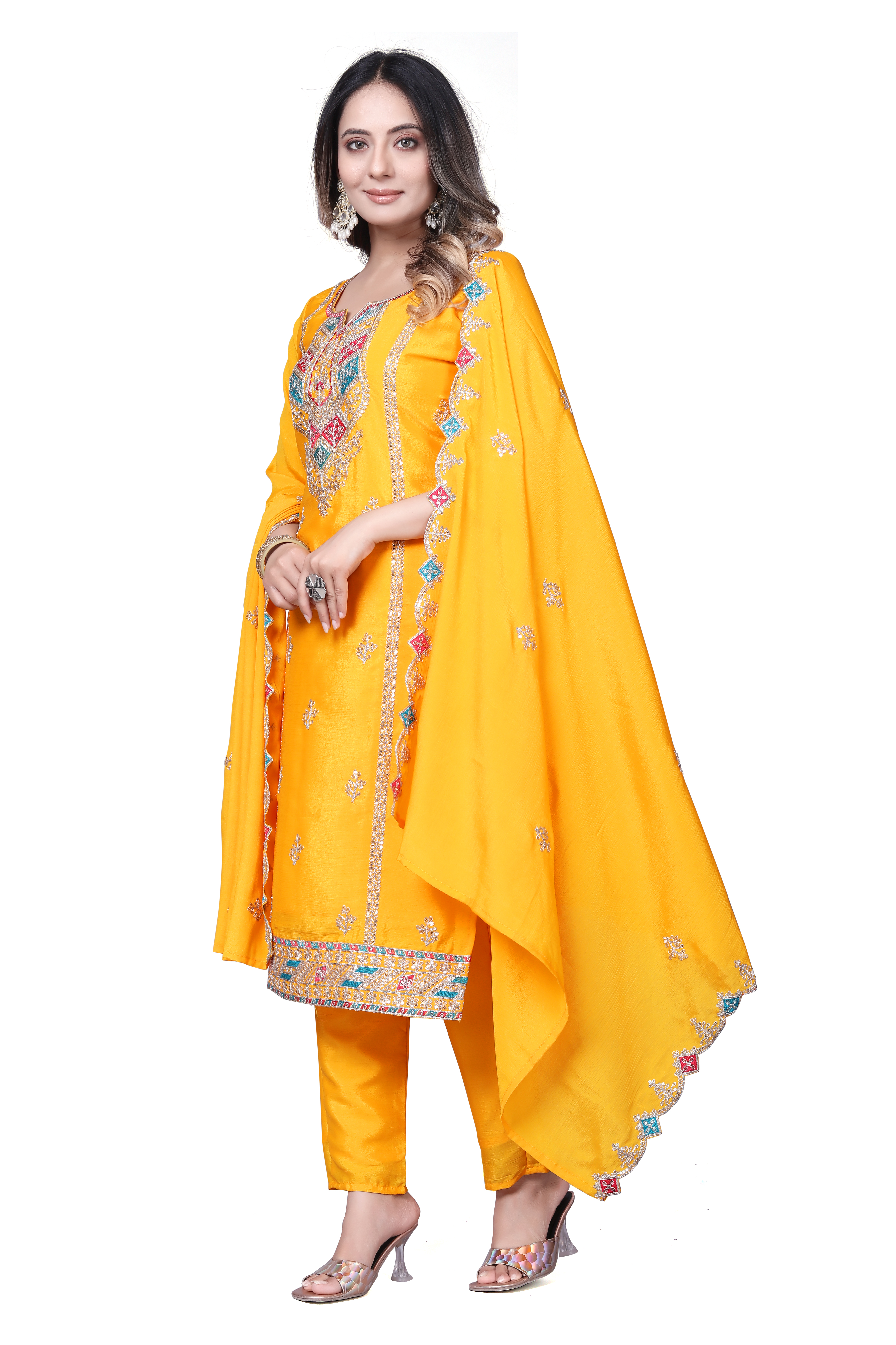 Trendy Women's Salwar Suit With Embroidery Sequence Work Ethnic Set Top-Bottom And Dupatta Set Fully Stitched Ready To Wear| Kurta Pant image 5