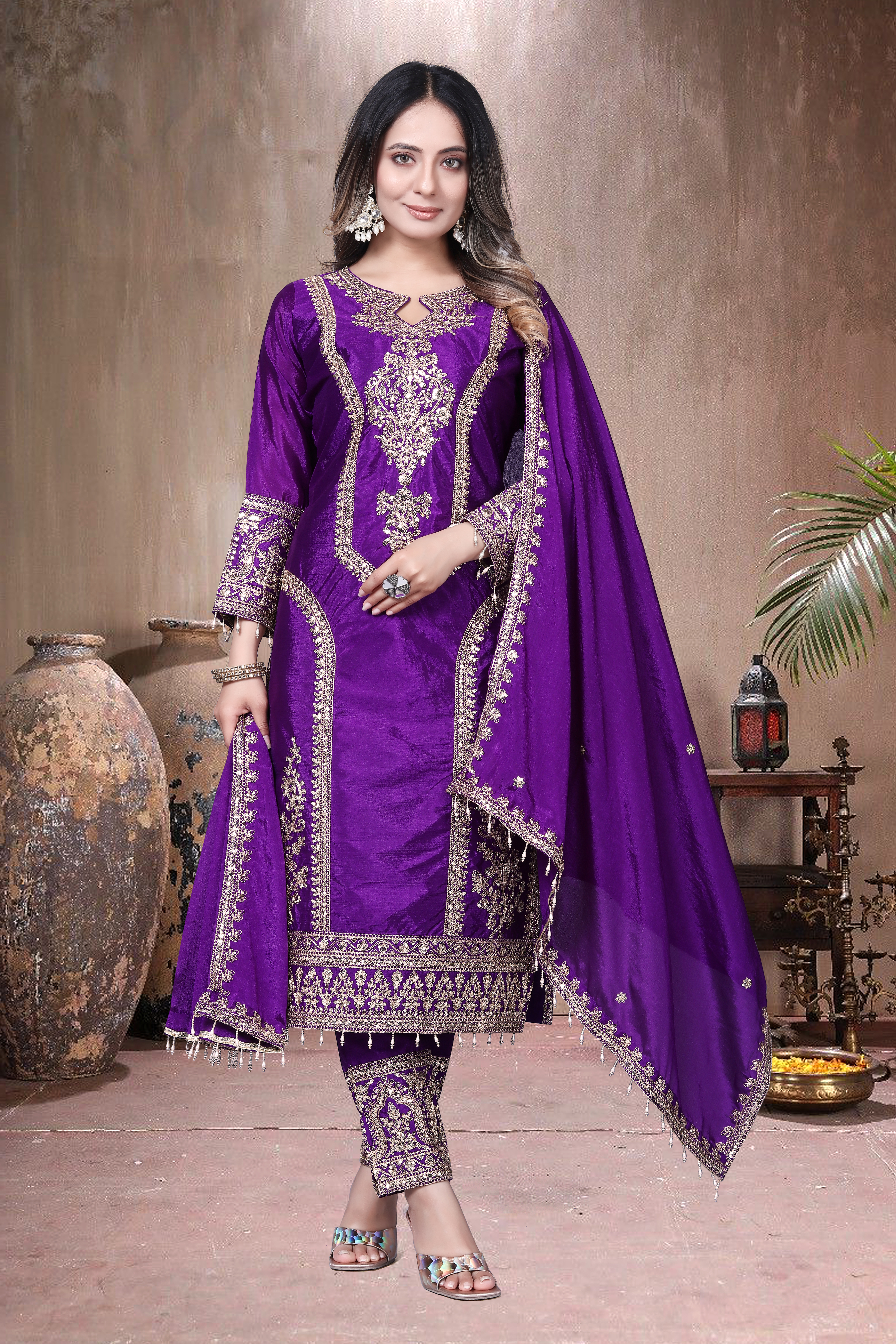 Trendy Women's Salwar Suit With Embroidery Sequence Work Ethnic Set Top-Bottom And Dupatta Set Fully Stitched Ready To Wear| Kurta Pant