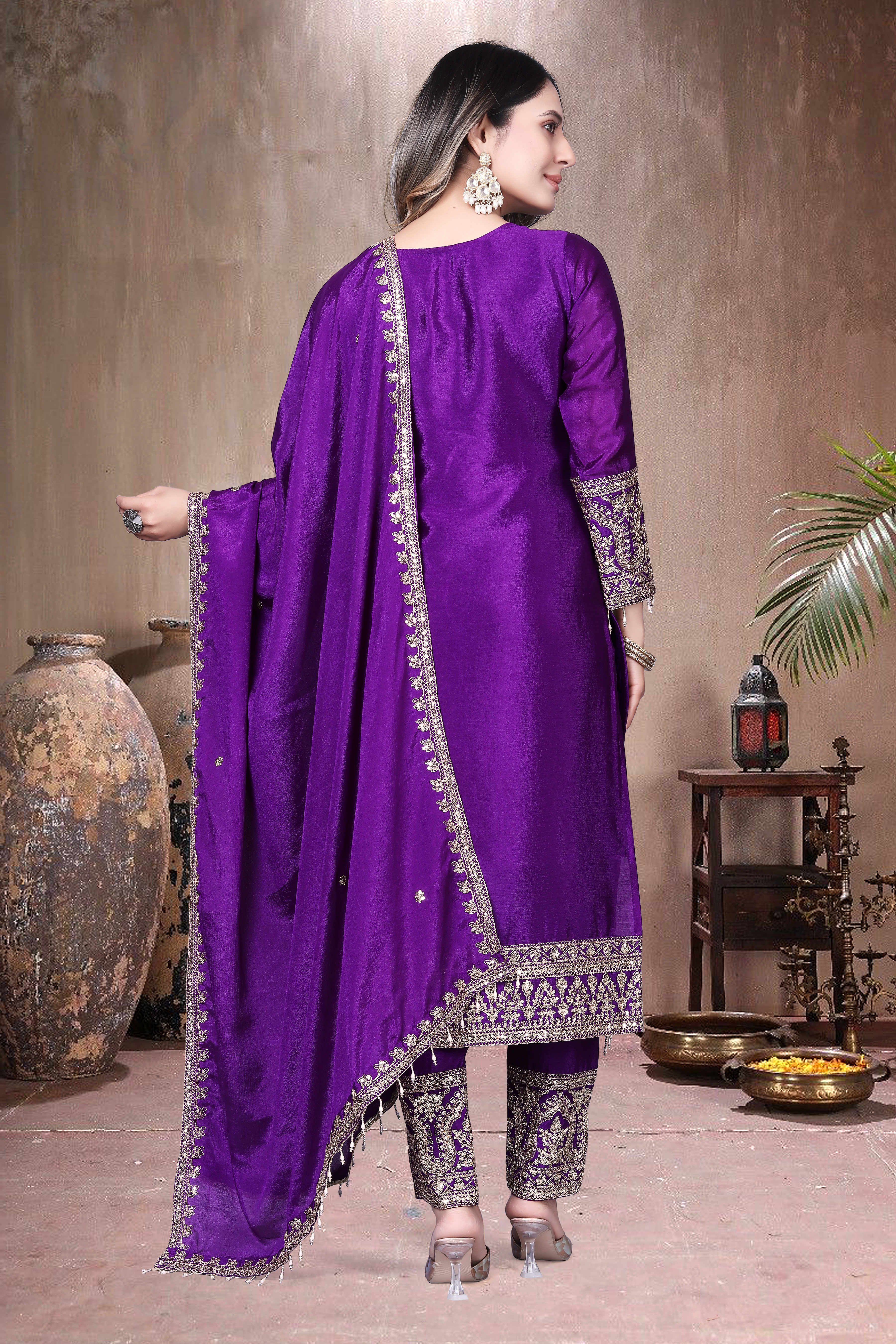 Trendy Women's Salwar Suit With Embroidery Sequence Work Ethnic Set Top-Bottom And Dupatta Set Fully Stitched Ready To Wear| Kurta Pant image 2