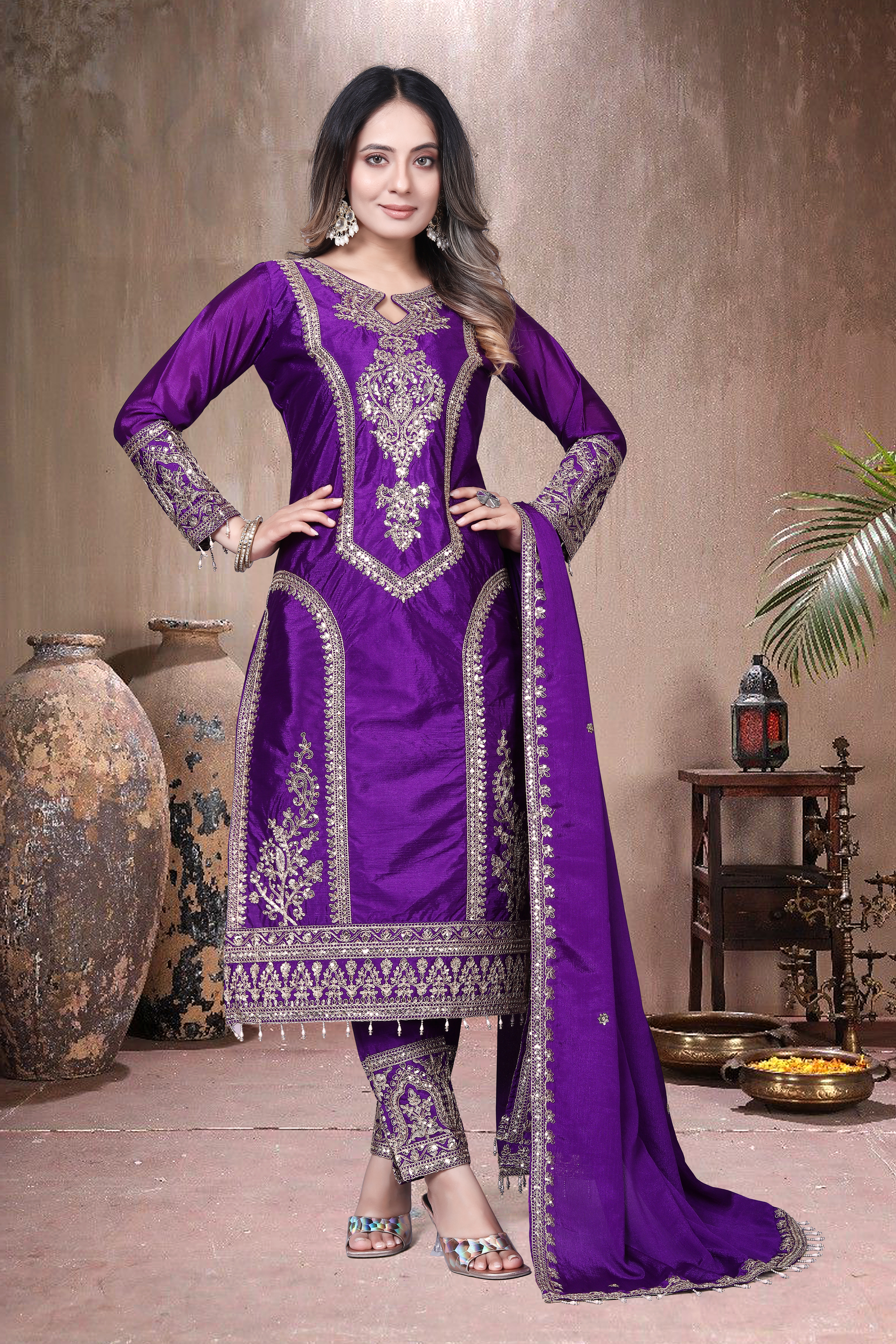 Trendy Women's Salwar Suit With Embroidery Sequence Work Ethnic Set Top-Bottom And Dupatta Set Fully Stitched Ready To Wear| Kurta Pant image 4