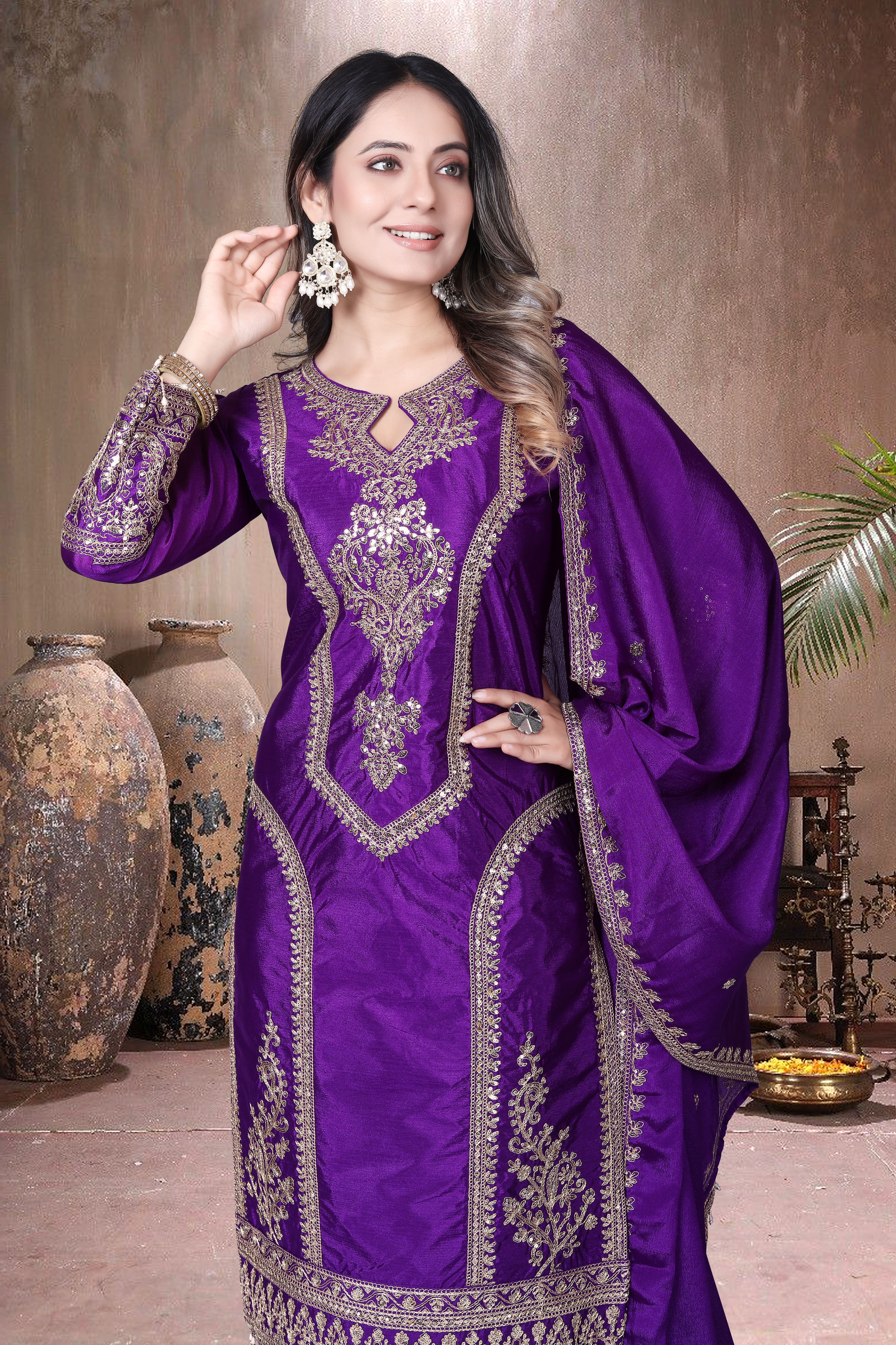 Trendy Women's Salwar Suit With Embroidery Sequence Work Ethnic Set Top-Bottom And Dupatta Set Fully Stitched Ready To Wear| Kurta Pant image 5