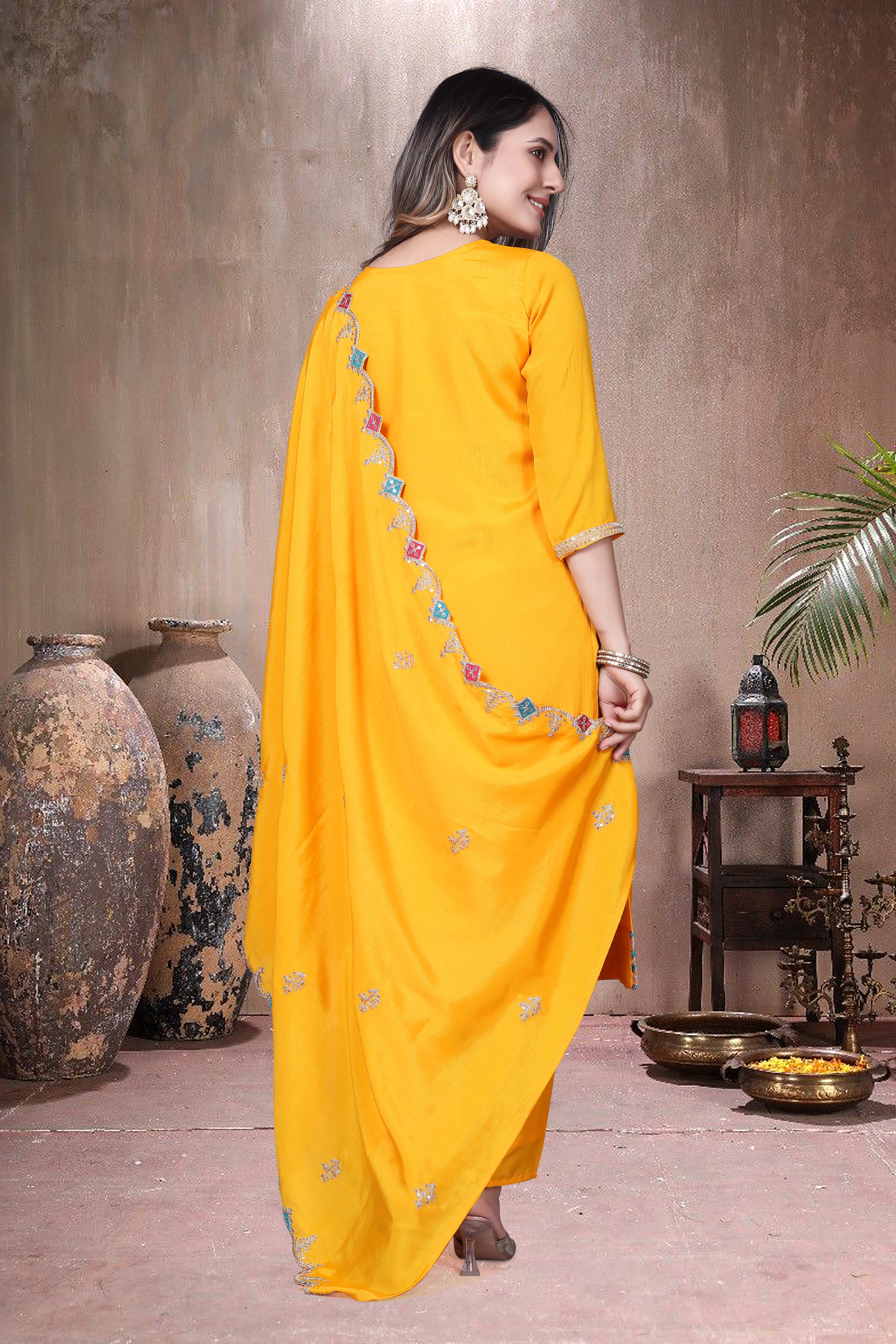 Trendy Women's Salwar Suit Chinnon Silk With Embroidery Sequence Work Ethnic Set Top-Bottom And Dupatta Set Fully Stitched Ready To Wear| Kurta Pant image 2