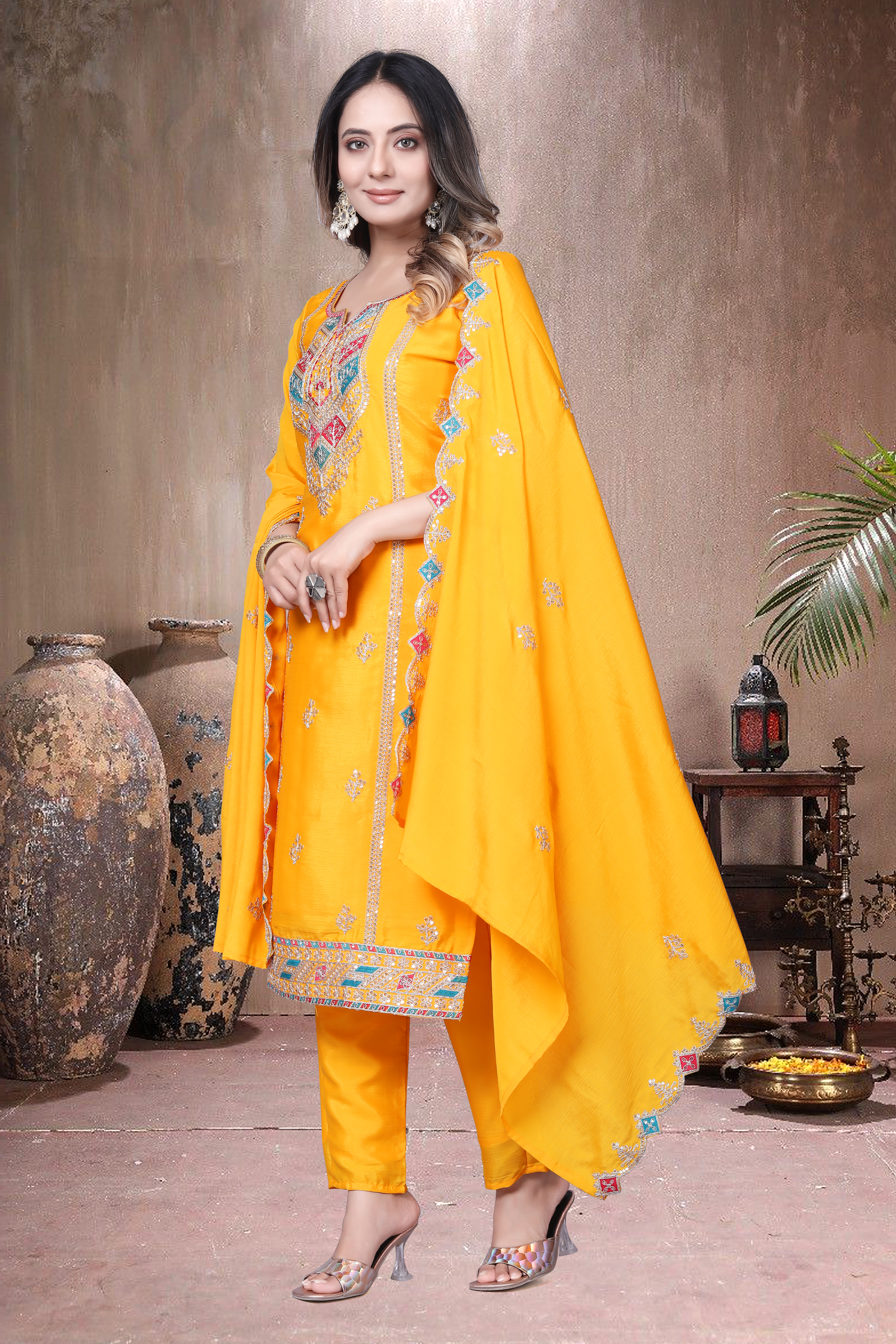 Trendy Women's Salwar Suit Chinnon Silk With Embroidery Sequence Work Ethnic Set Top-Bottom And Dupatta Set Fully Stitched Ready To Wear| Kurta Pant image 5