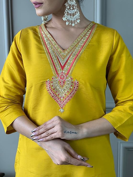 Trendy Women's Salwar Suit Chinnon Silk With Embroidery Sequence Work Ethnic Set Top-Bottom And Dupatta Set Fully Stitched Ready To Wear| Kurta Pant image 3