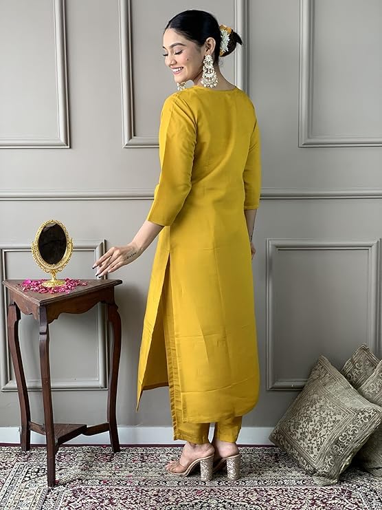 Trendy Women's Salwar Suit Chinnon Silk With Embroidery Sequence Work Ethnic Set Top-Bottom And Dupatta Set Fully Stitched Ready To Wear| Kurta Pant image 2