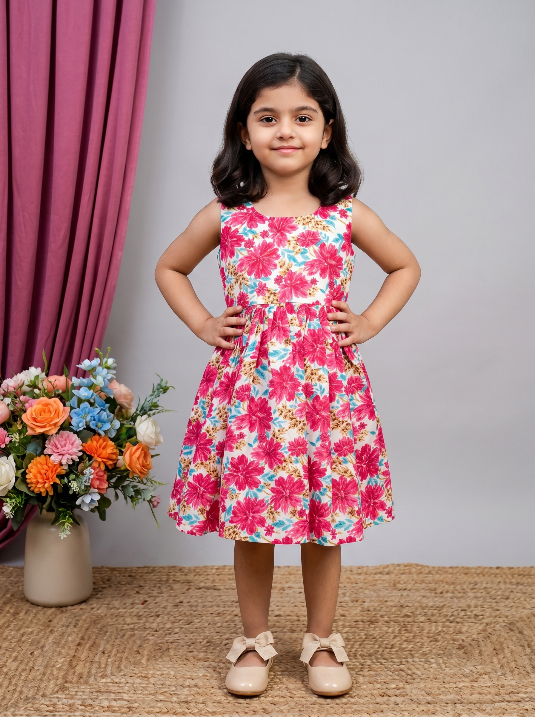 Casual Sweet Baby Children's Fashionable Kids Girls Dresses Toddler Princess Summer Outfit Flower Bowknot Party Dress | Sleeveless | Cotton | Check Box Printed | Knee Length | Frock