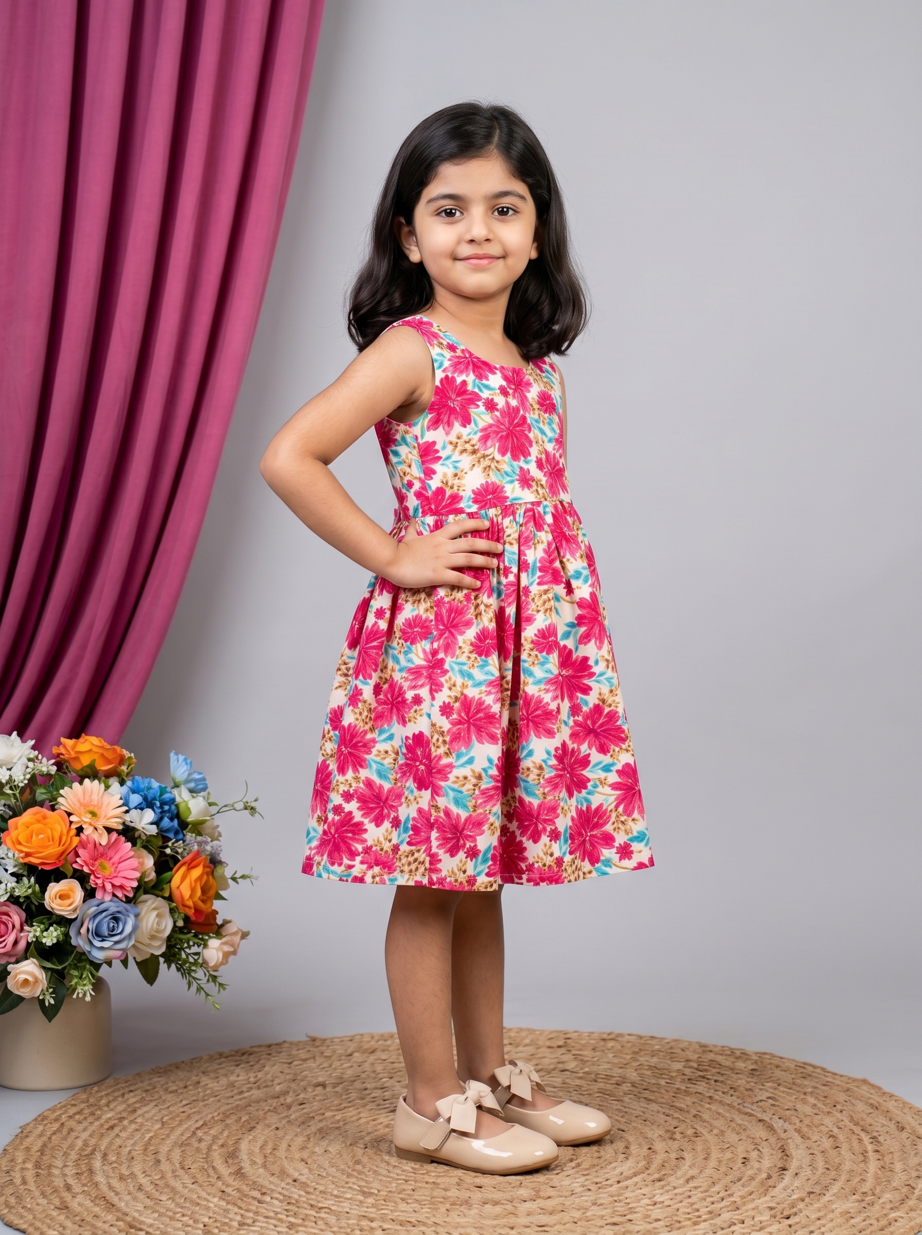 Casual Sweet Baby Children's Fashionable Kids Girls Dresses Toddler Princess Summer Outfit Flower Bowknot Party Dress | Sleeveless | Cotton | Check Box Printed | Knee Length | Frock image 3