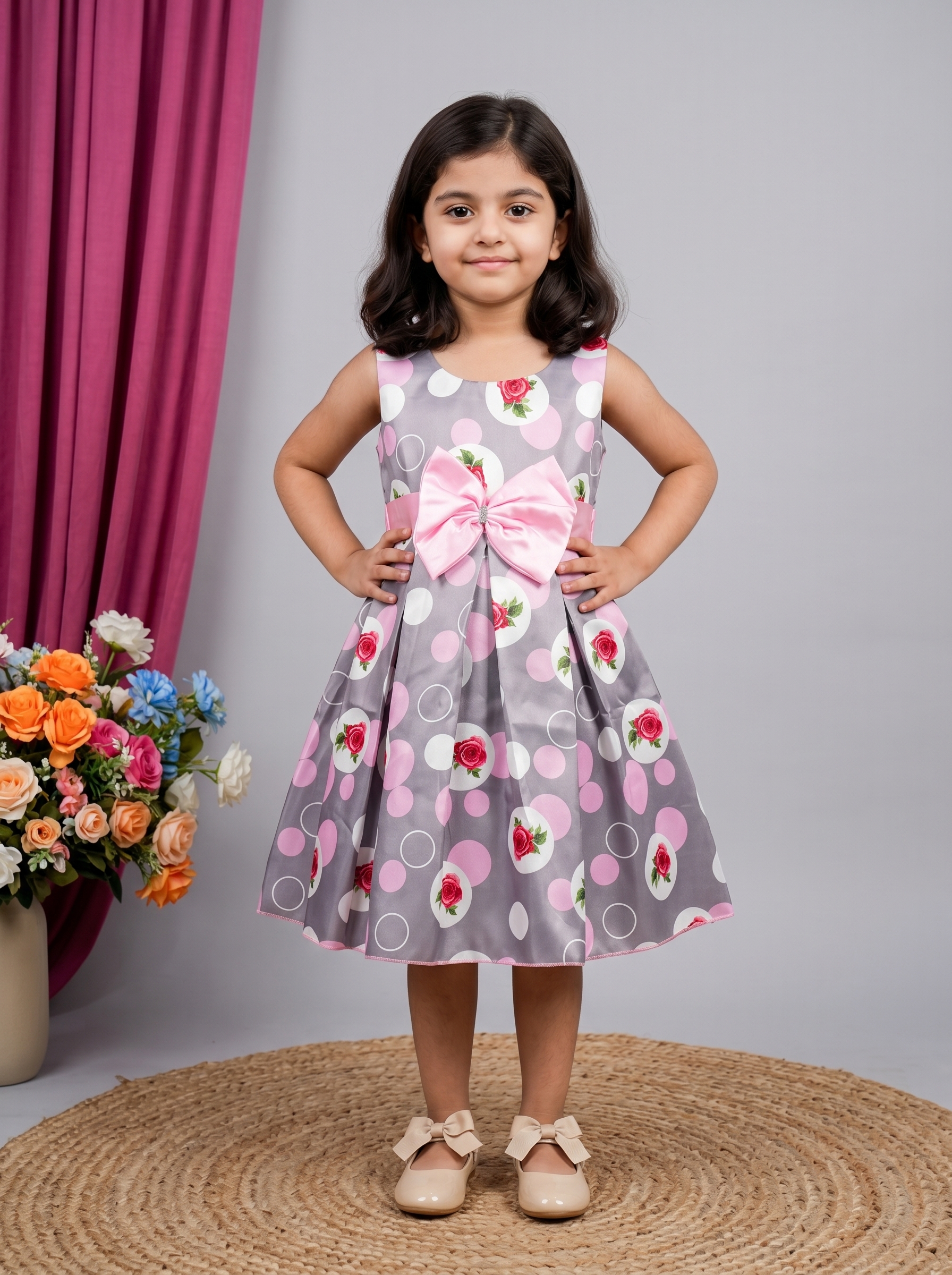 Casual Sweet Baby Children's Fashionable Kids Girls Dresses Toddler Princess Summer Outfit Flower Bowknot Party Dress | Sleeveless | Cotton | Check Box Printed | Knee Length | Frock