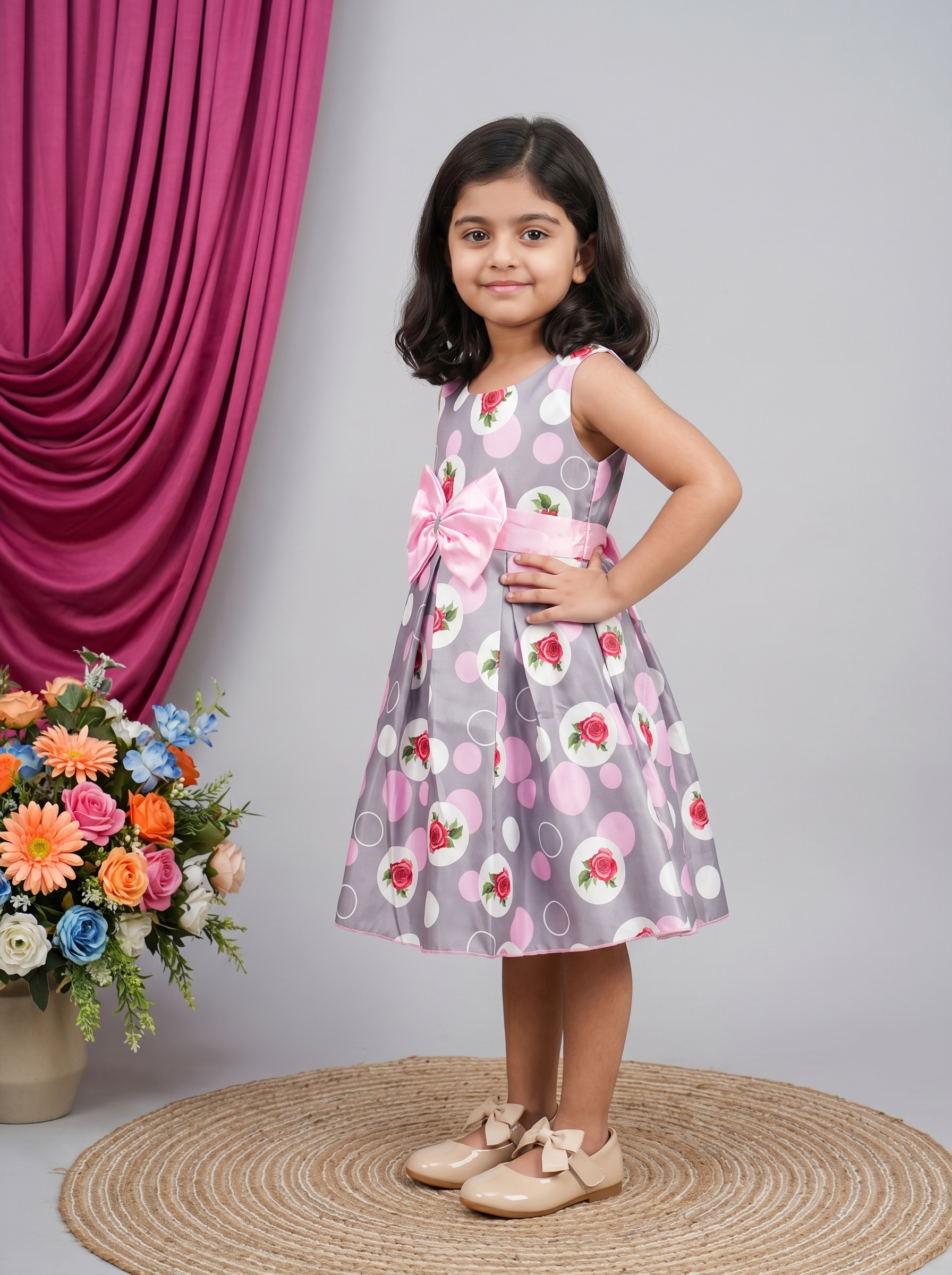 Casual Sweet Baby Children's Fashionable Kids Girls Dresses Toddler Princess Summer Outfit Flower Bowknot Party Dress | Sleeveless | Cotton | Check Box Printed | Knee Length | Frock image 3
