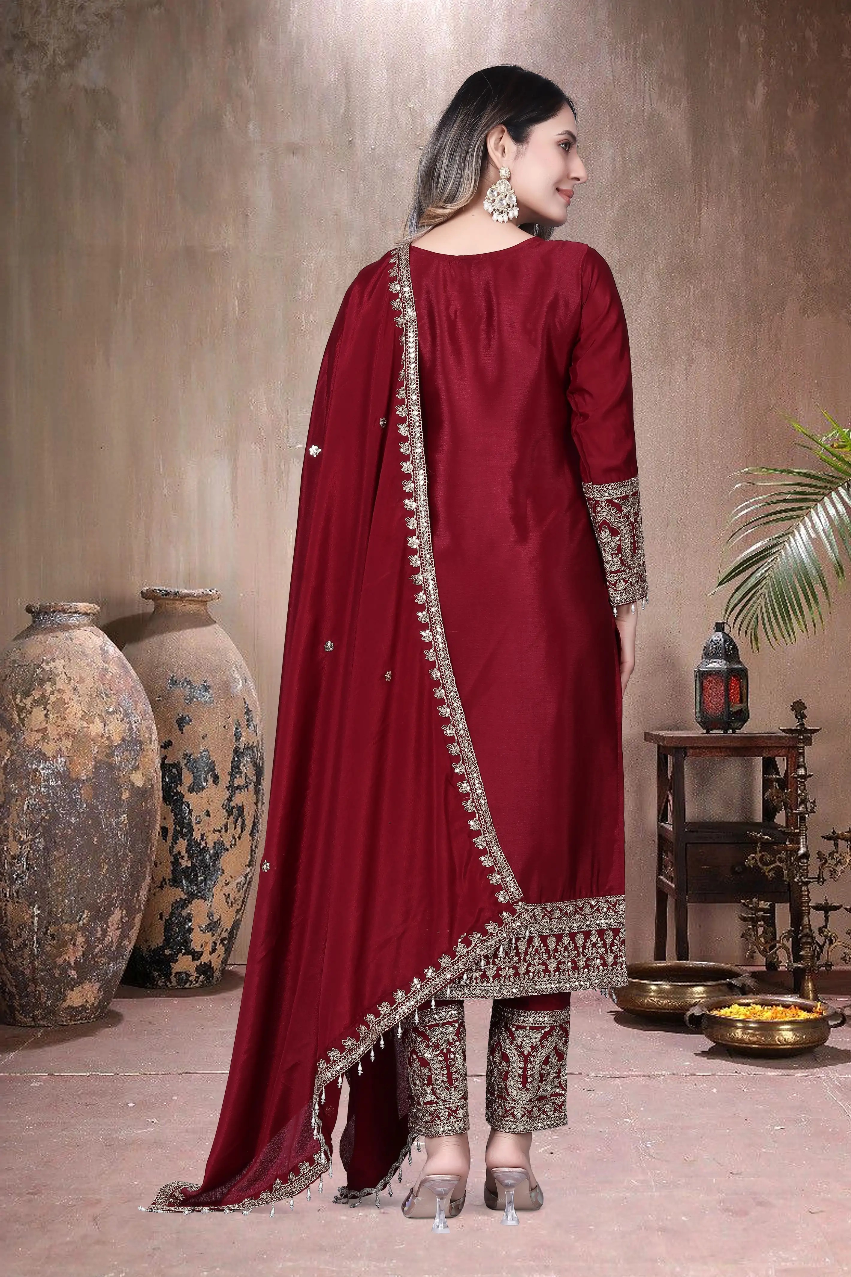 Trendy Women's Salwar Suit With Embroidery Sequence Work Ethnic Set Top-Bottom And Dupatta Set Fully Stitched Ready To Wear| Kurta Pant image 2